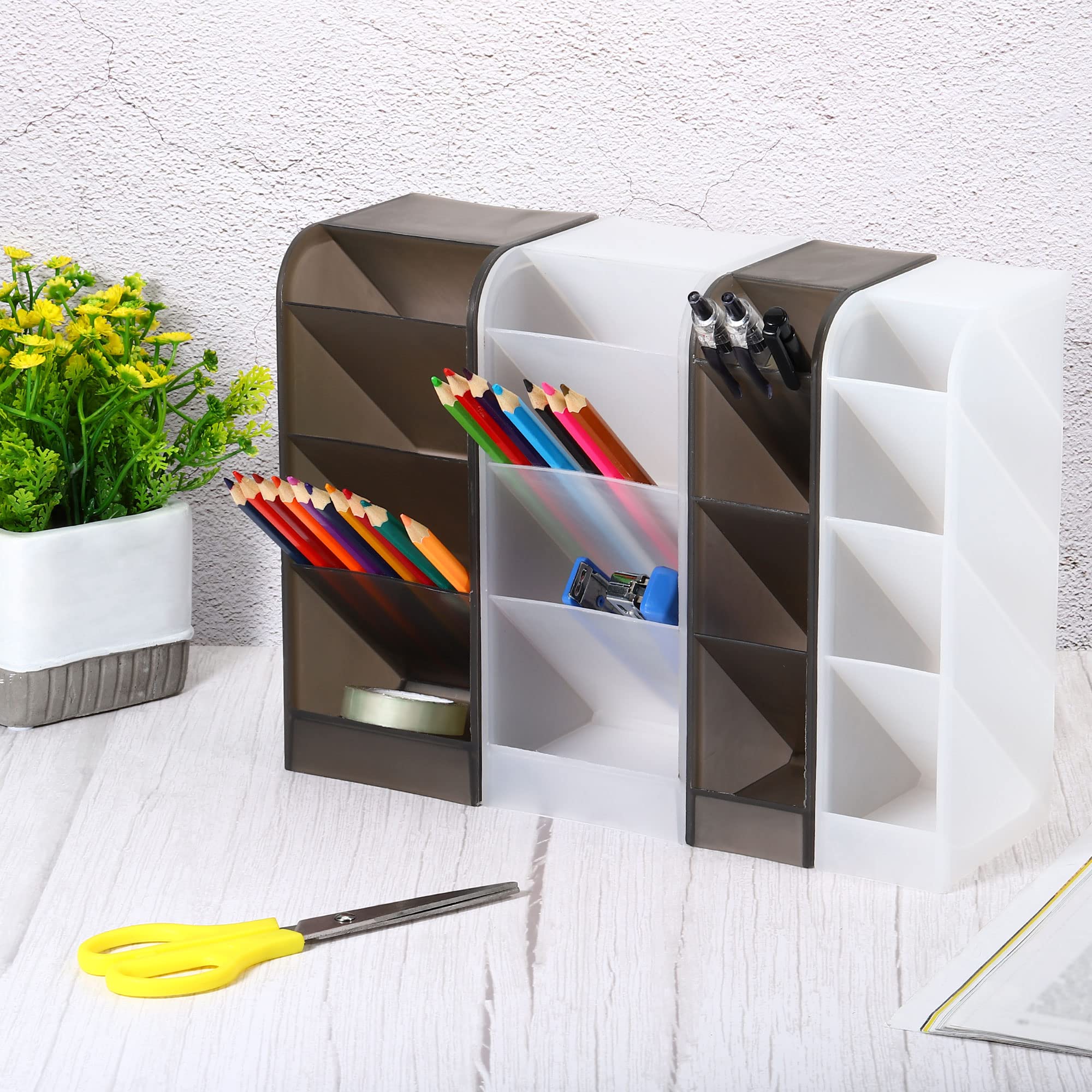 PATIKIL Portapenne Portapenne, 3pz Plastica 4 Slot Scrivania Organizer Matita Scatola Scatola per Ufficio Home Rifornimenti, Trasparente