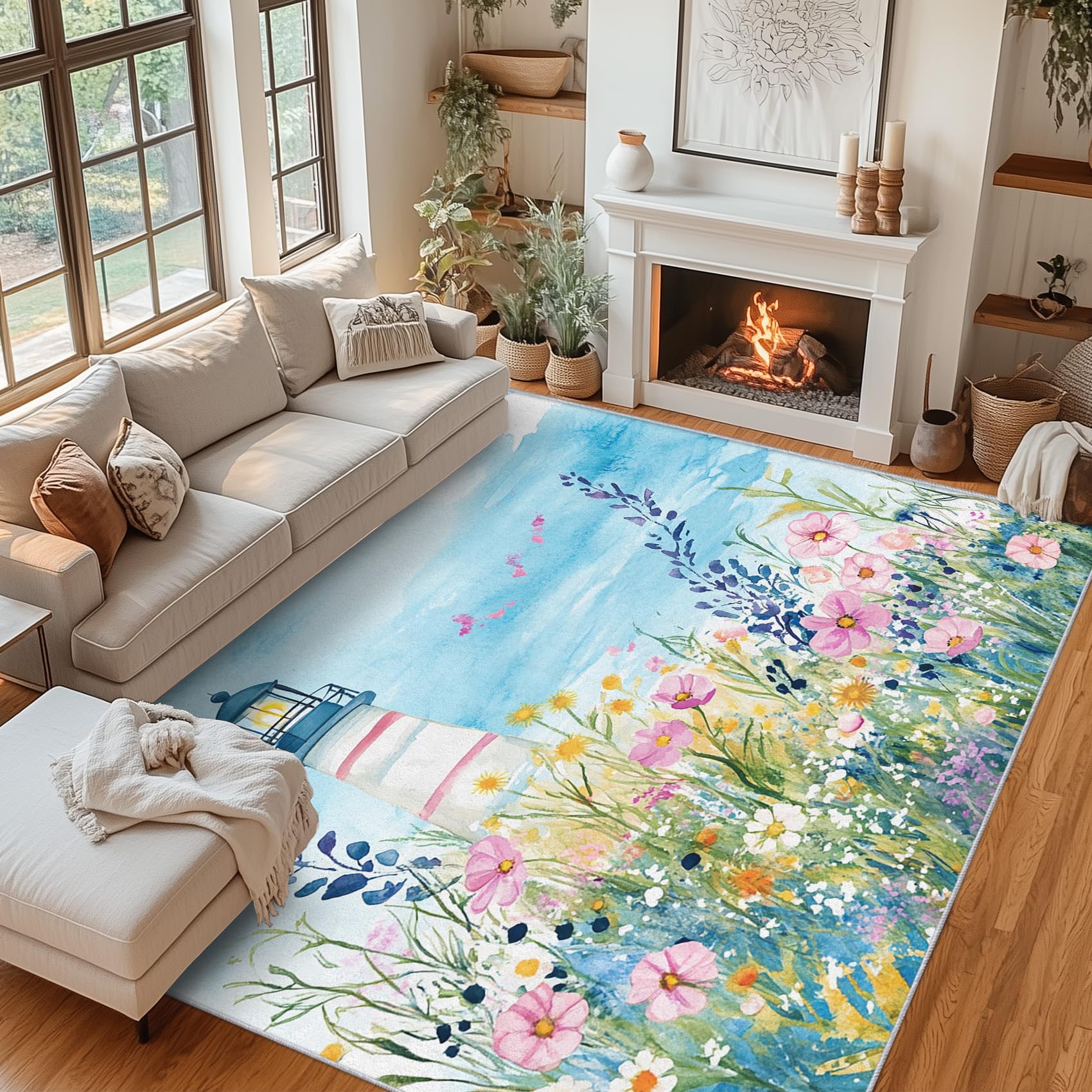 Tapis salon phare antidérapant moquette poils courts 160x230 cm