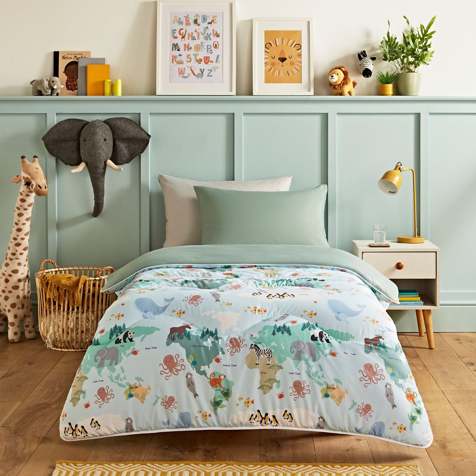 Night Lark - Junior Children's Coverless Duvet & Pillowcase Bedding Set - Luxury Bedding - Machine Washable - Hypoallergenic (Animal Atlas, 10.5 Tog - Single)