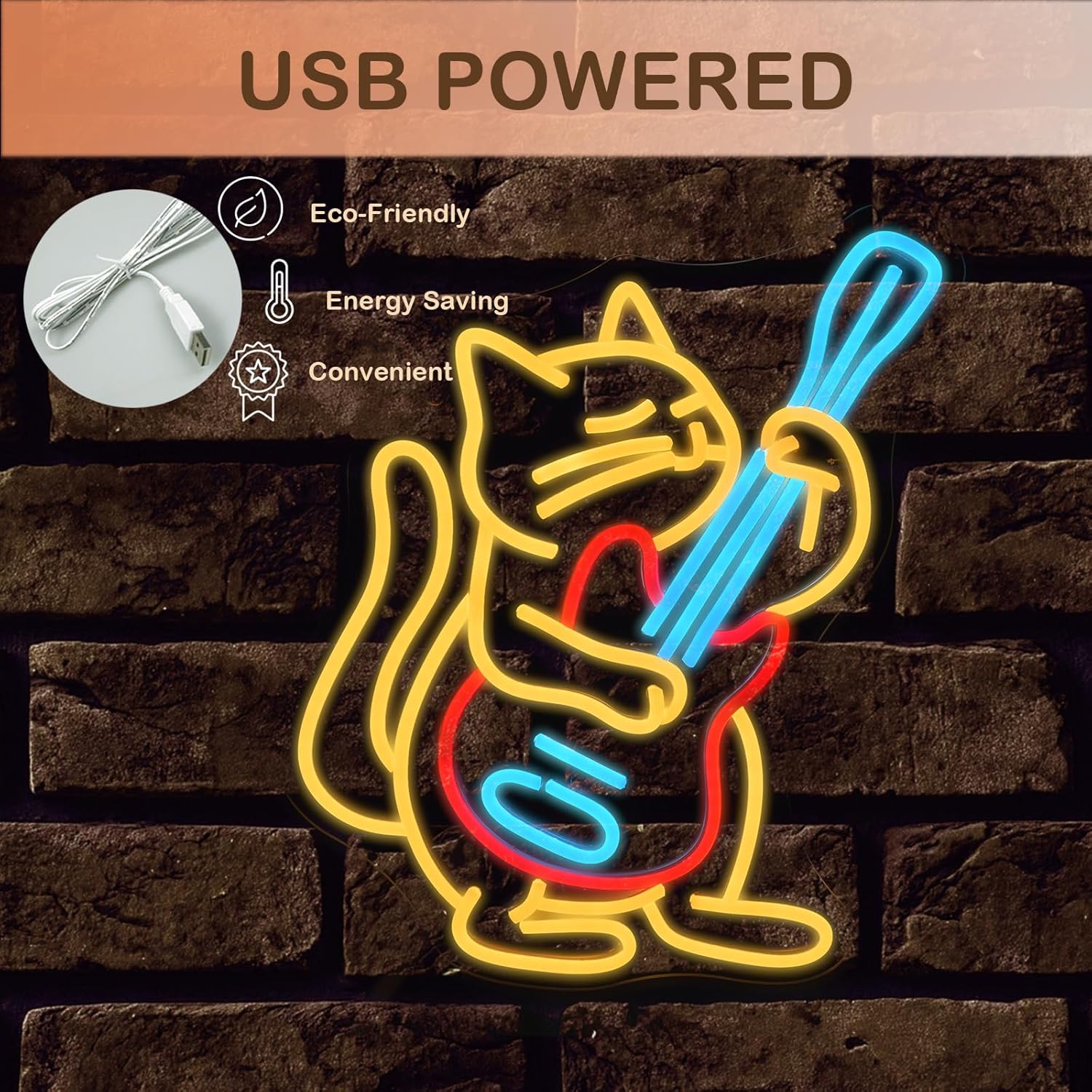 Guitar Cat Neon Sign LED Music Light Colorful USB Powered LED Music Wall Decor for Bedroom Studio Party gifts for Teens Cat Lovers and Guitar Fans - Image 5