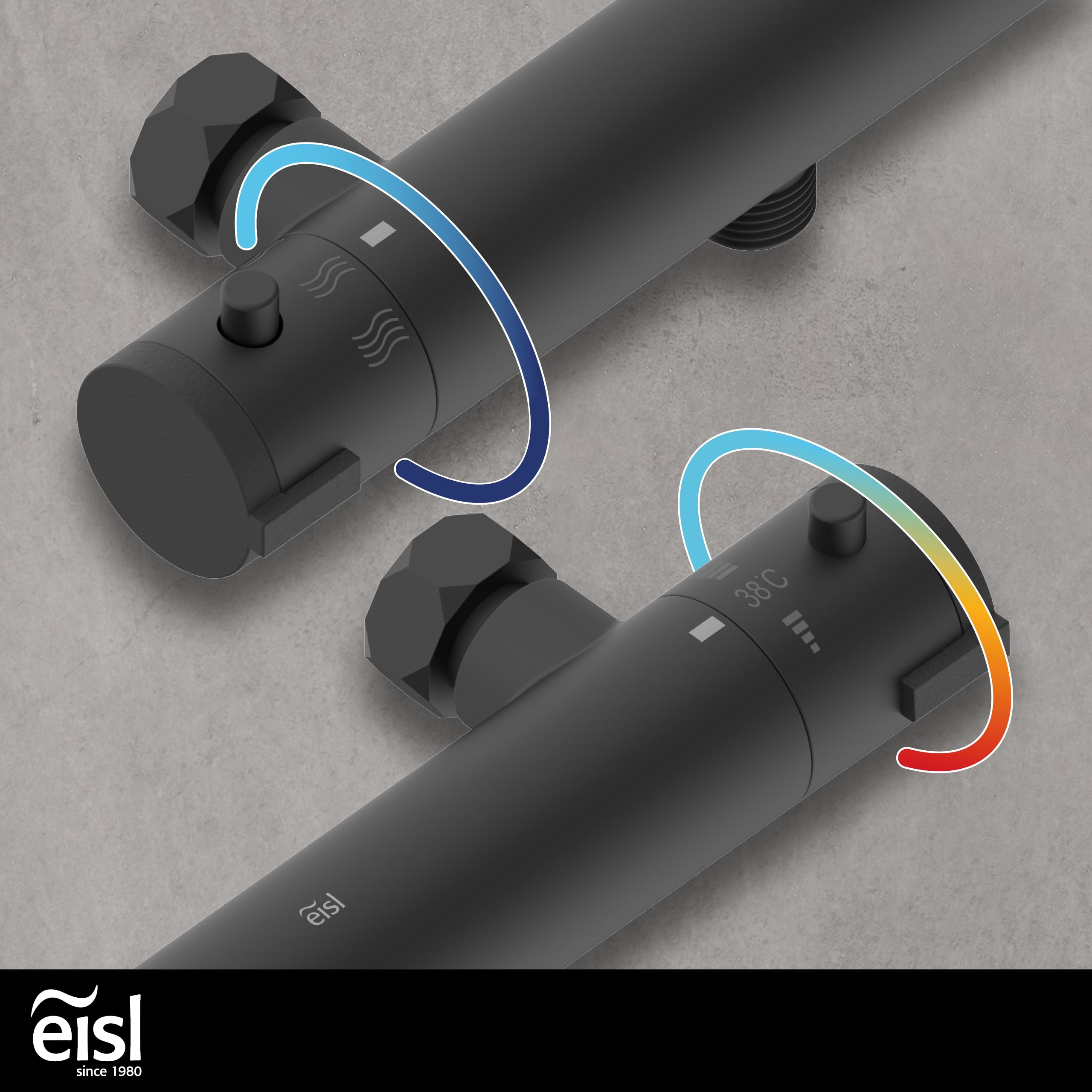 EISL CLAUDIO CLT168ACRBL - Grifo mezclador de ducha con termostato negro con bloqueo de seguridad a 38 °C, grifo de ducha con función de ahorro de agua, color negro