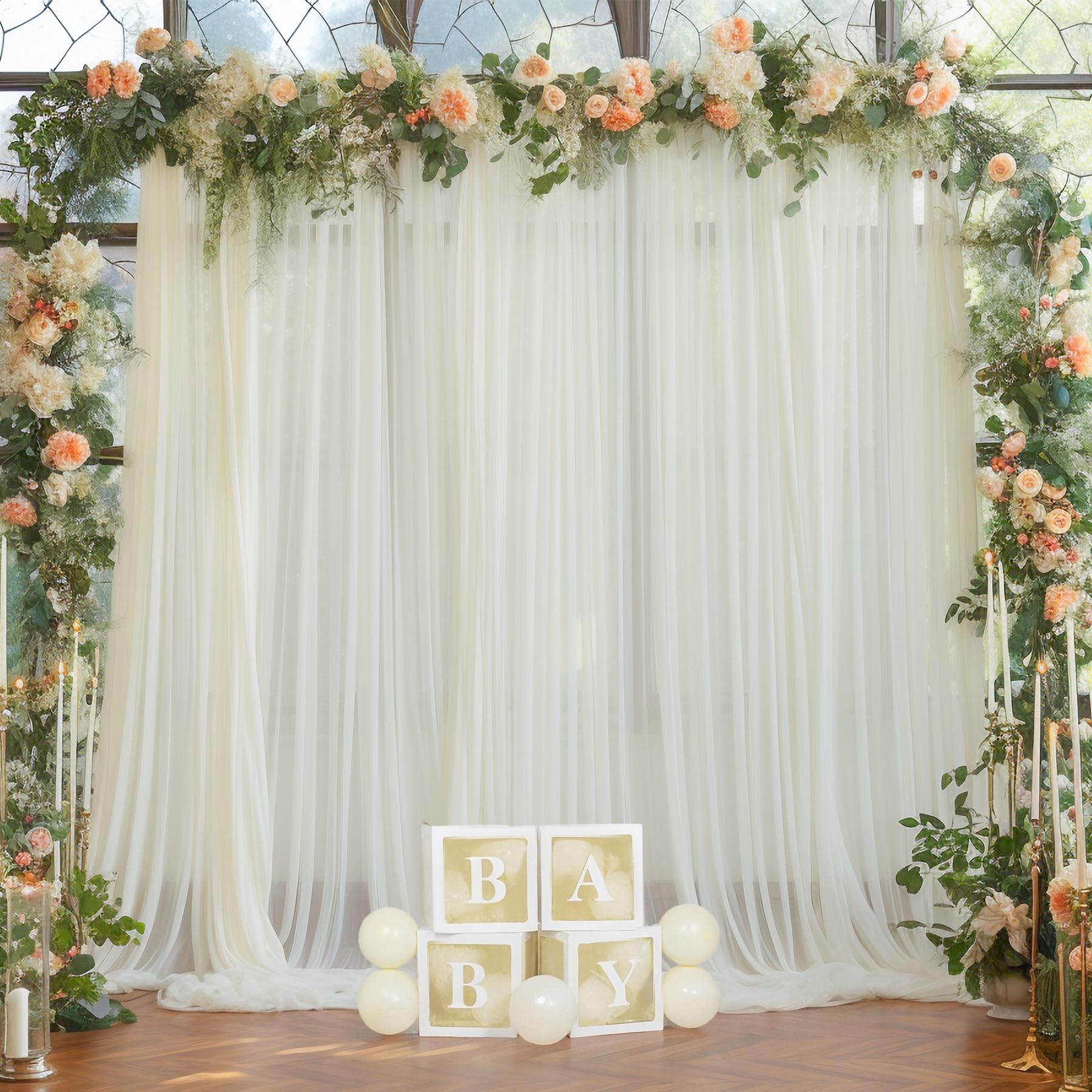 YongFoto Mr And Mrs Wedding Party Backdrop 12x10ft Floral Grass Wall White Sheer Curtain Flower Arch Photography Background Lover Marriage Proposal Bridal Shower Reception Photo Booth Props Banner