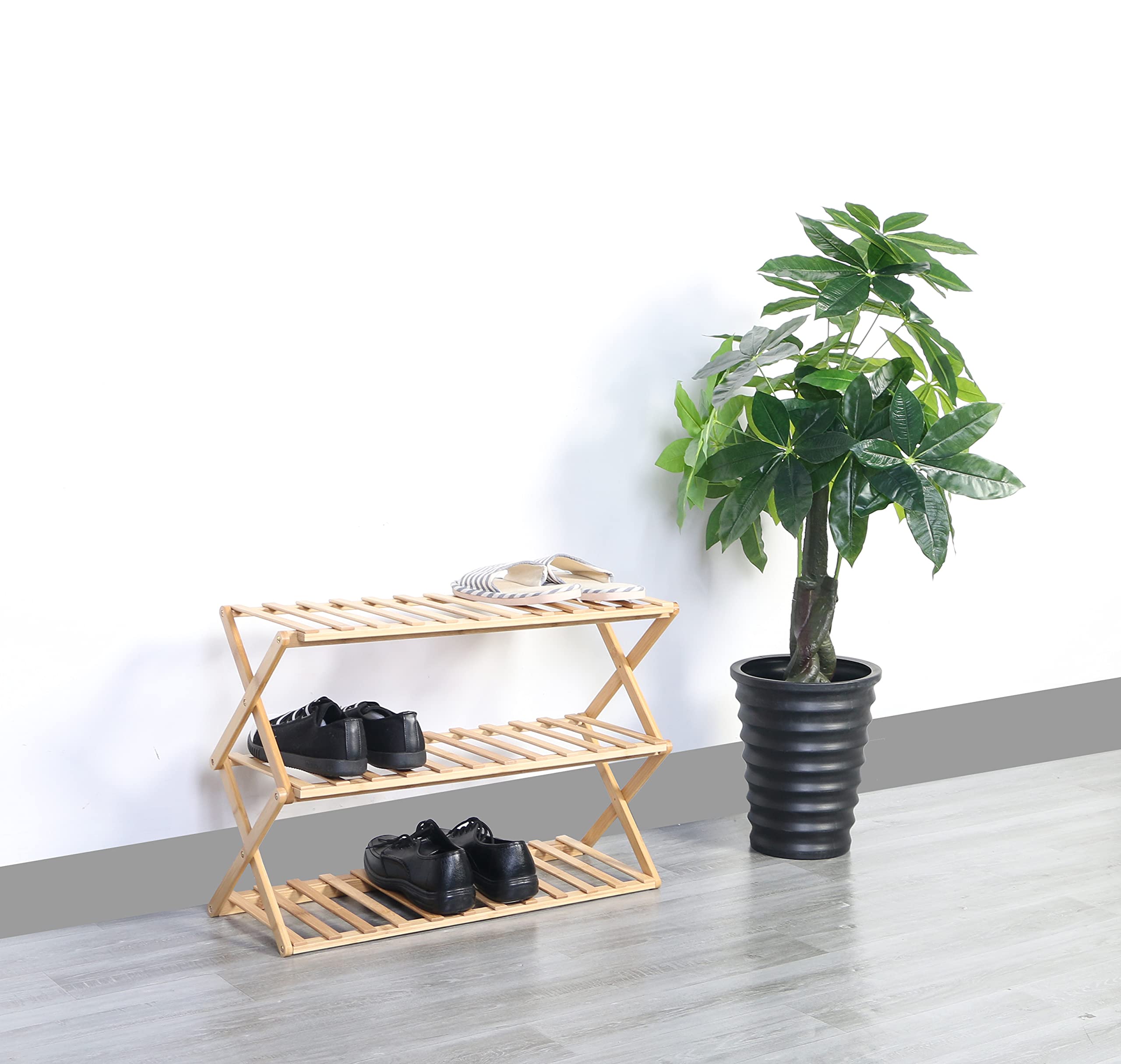 HOMEPRO Better Value for Better Living Home Pro Foldable 3 Tier Bamboo Shoe Rack Multipurpose, Brown, 5250