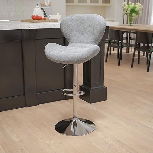 Flash Furniture Contemporary Gray Fabric Adjustable Height Barstool with Curved Back and Chrome Base