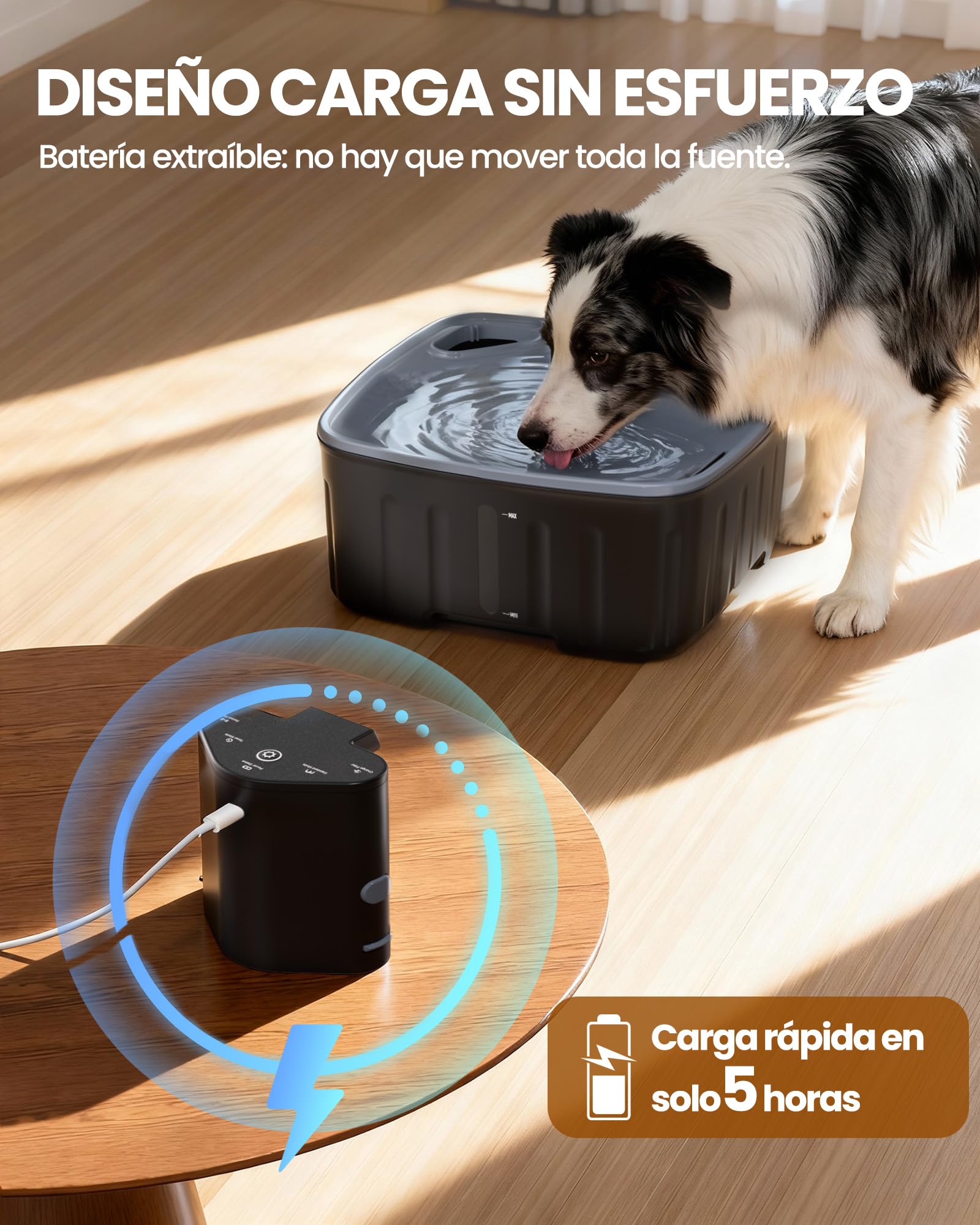Kittyspout Fuente de Agua para Gatos y Perros 8L - Sin Cable, con Batería Recargable 4000mAh y Sensor de Movimiento - Bomba Silenciosa y Filtro de Carbón, para Mascotas Grandes o Múltiples