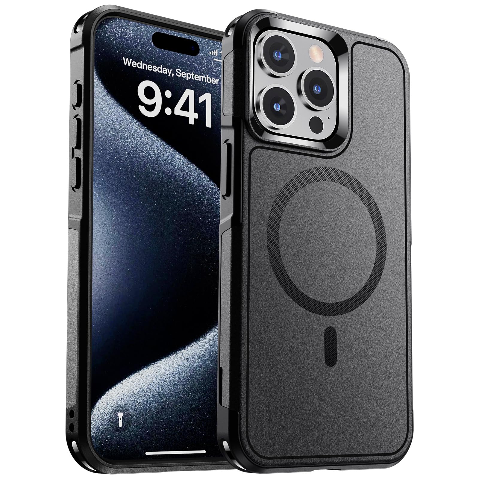 SUPFINE Magnetic for iPhone 15 Pro Max Case,[Compatible with MagSafe] [15 FT Military Grade Drop Protection] [Dual Layer Structure Design] Shockproof Phone Cover, BlackGlobal Recycled StandardGlobal Recycled StandardGlobal Recycled Standard