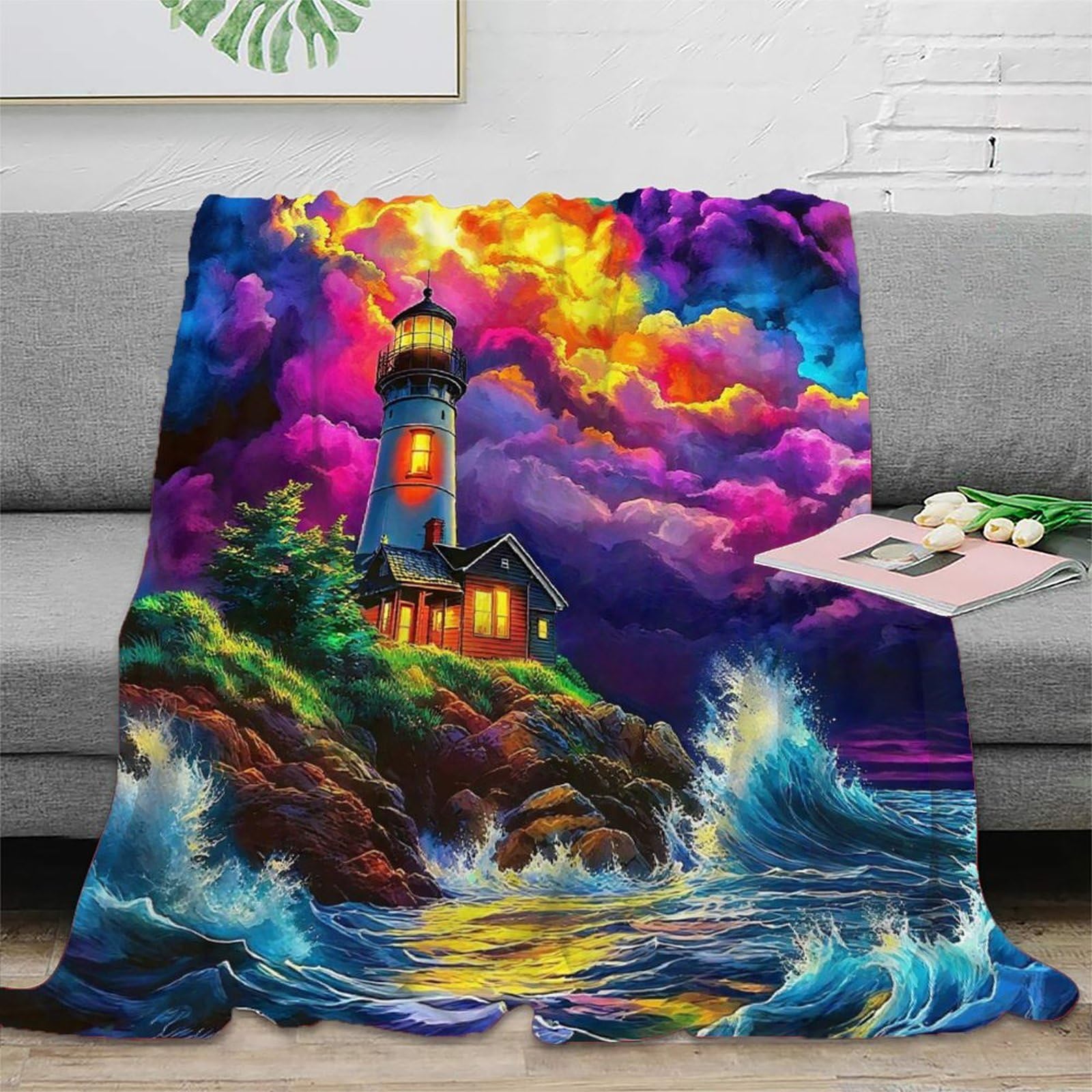Couverture phare 3D anti-froid en microfibre douce pour canapé