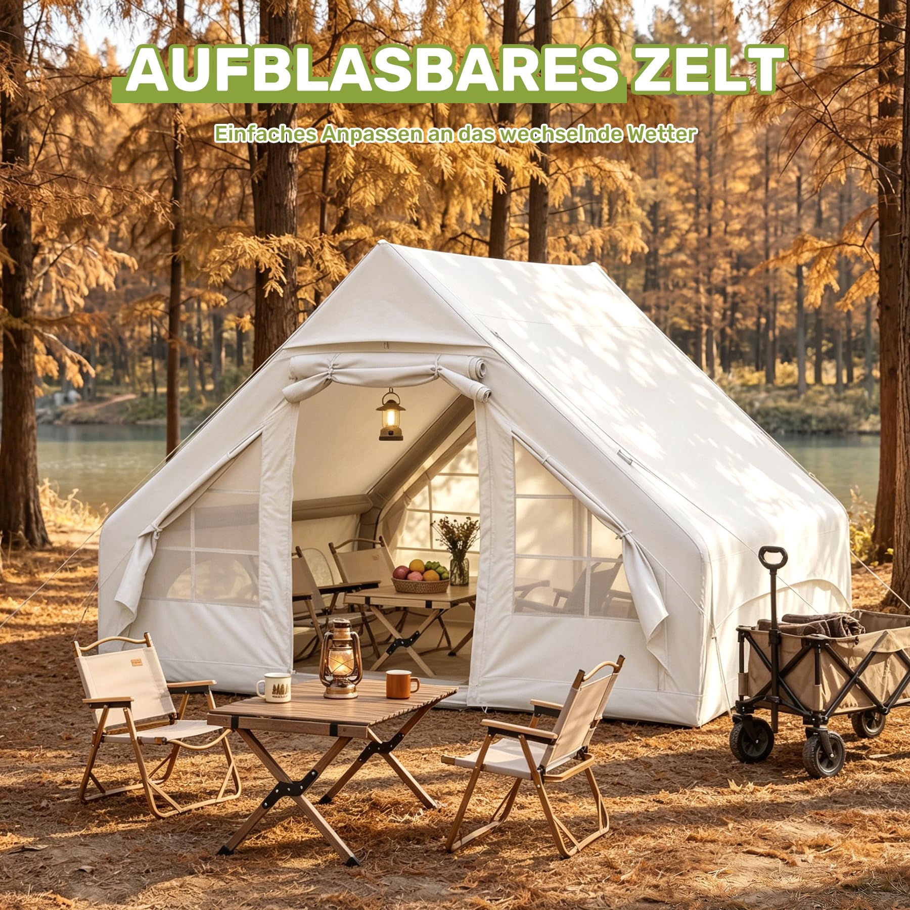 Hawthyhome Aufblasbares Zelt 3x2m, Campingzelt für 2-6 Per mit Luftpumpe aus Wasserdichtem Oxford-Stoff für Jahreszeiten, Schneller Aufbau Luftzelte