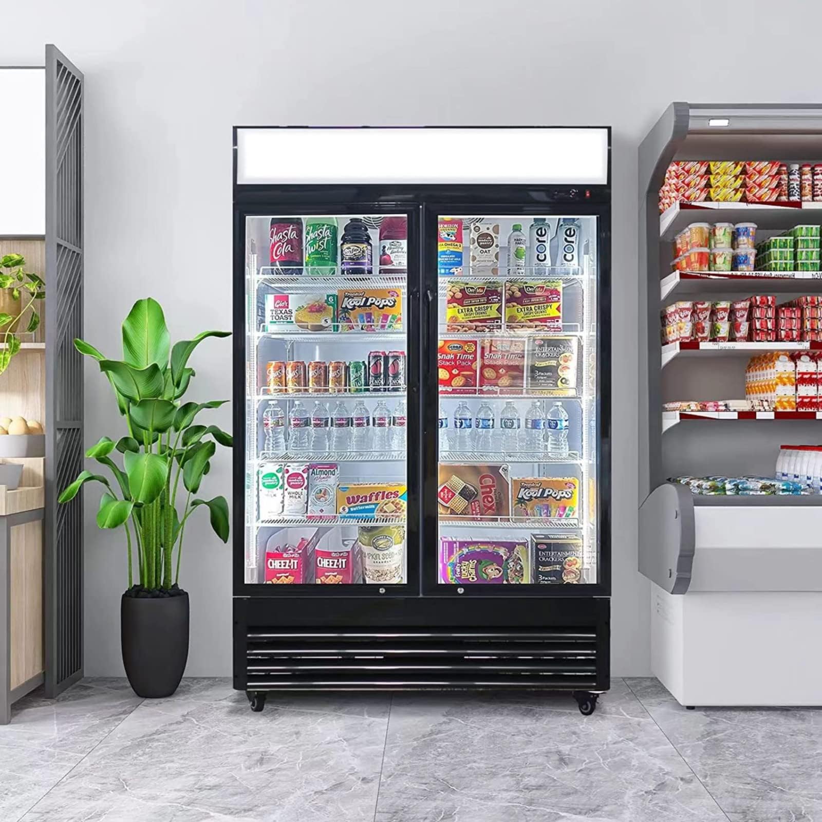 Fricool Merchandiser Refrigerator With 2 Glass Doors, 31 Cu Ft Beverage Display Cooler, Upright Fridge With LED Lighting, Adjustable Shelves For Beverages, Beer And Drinks, Swing Door, Black on Fridge.com - View 4