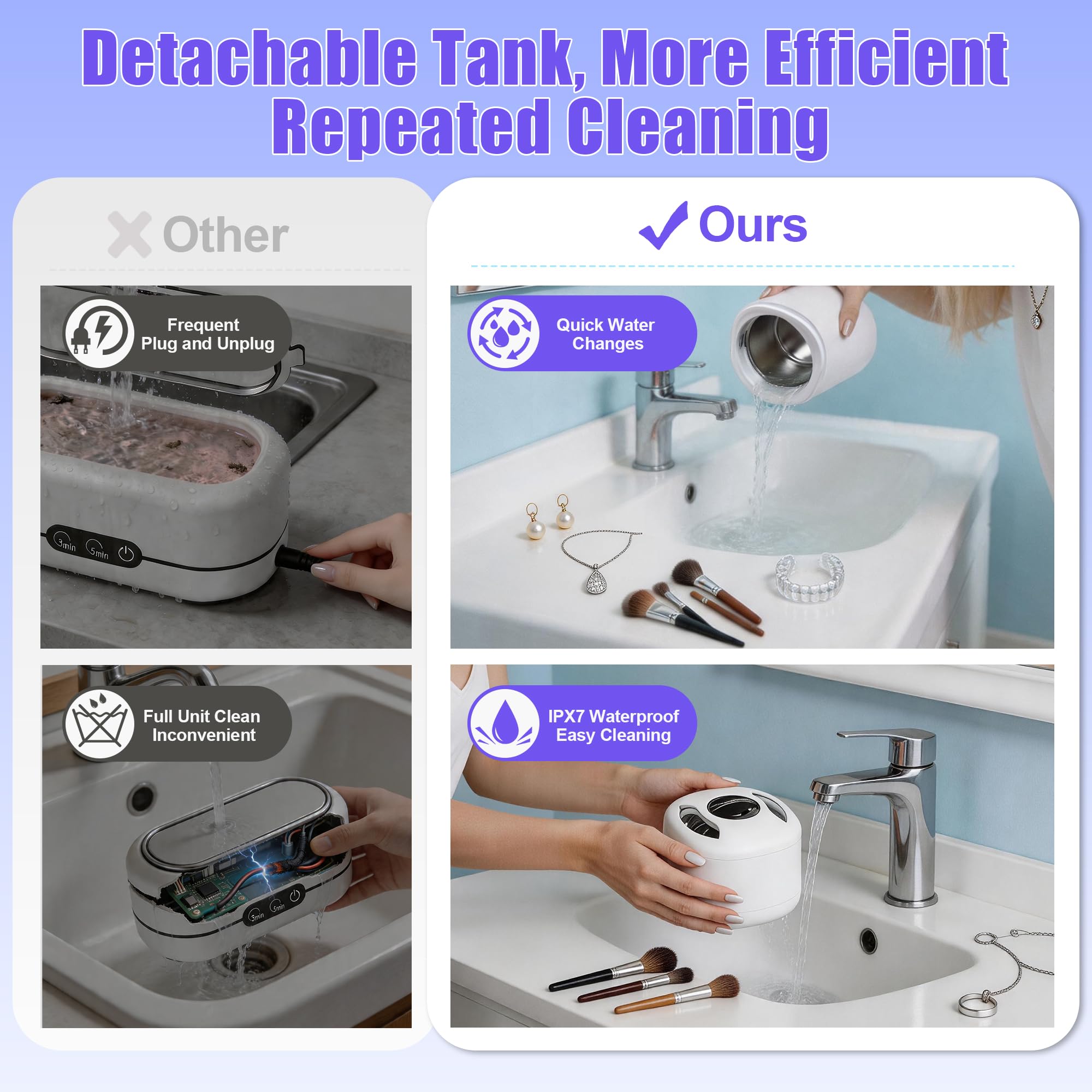 Macchina elettrica per la pulizia dei pennelli da trucco a ultrasuoni con U-V, spazzola cosmetica automatica per pulizia profonda portatile per set di pennelli da trucco di bellezza, pennello per fard