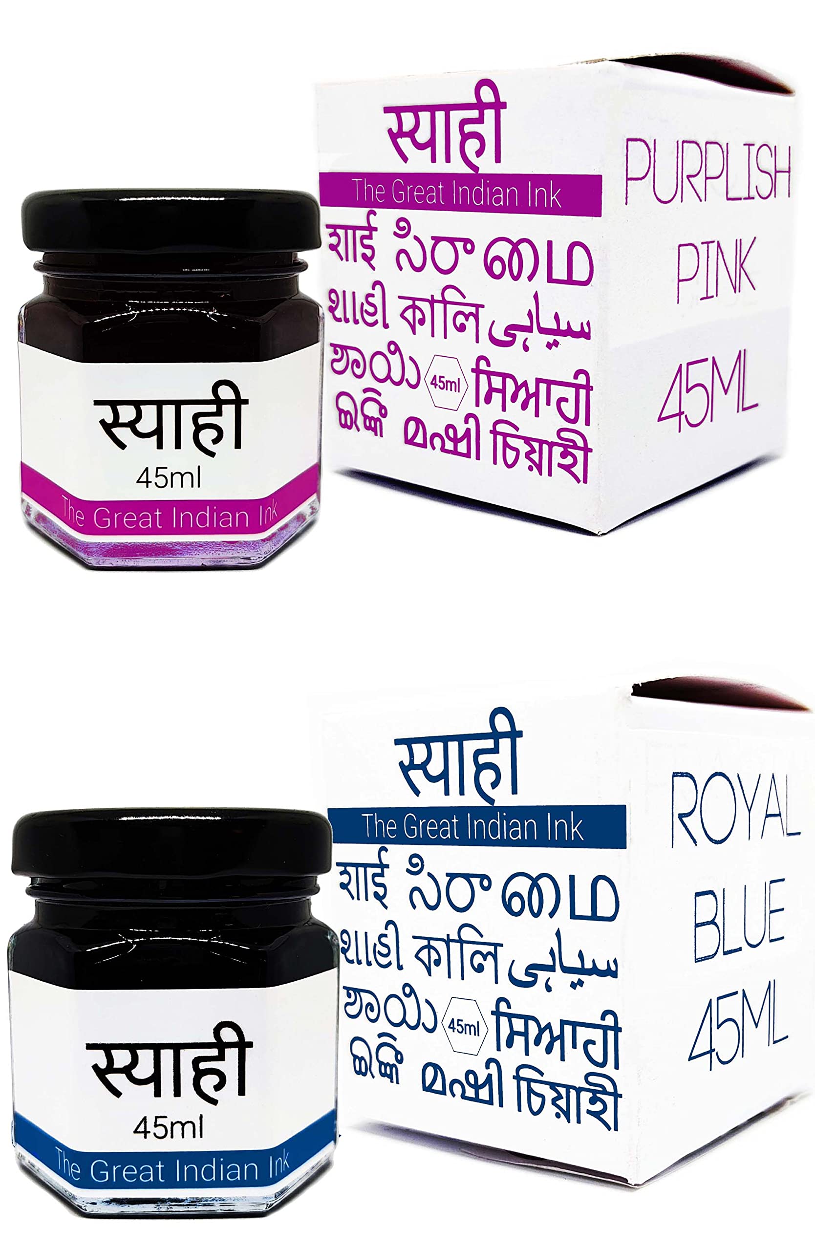 Syahi - The Great Indian Ink - Fountain Pen, Calligraphy, Drawing, Doodle, V5, V7, Trimax (Royal-Blue-Purplish-Pink)