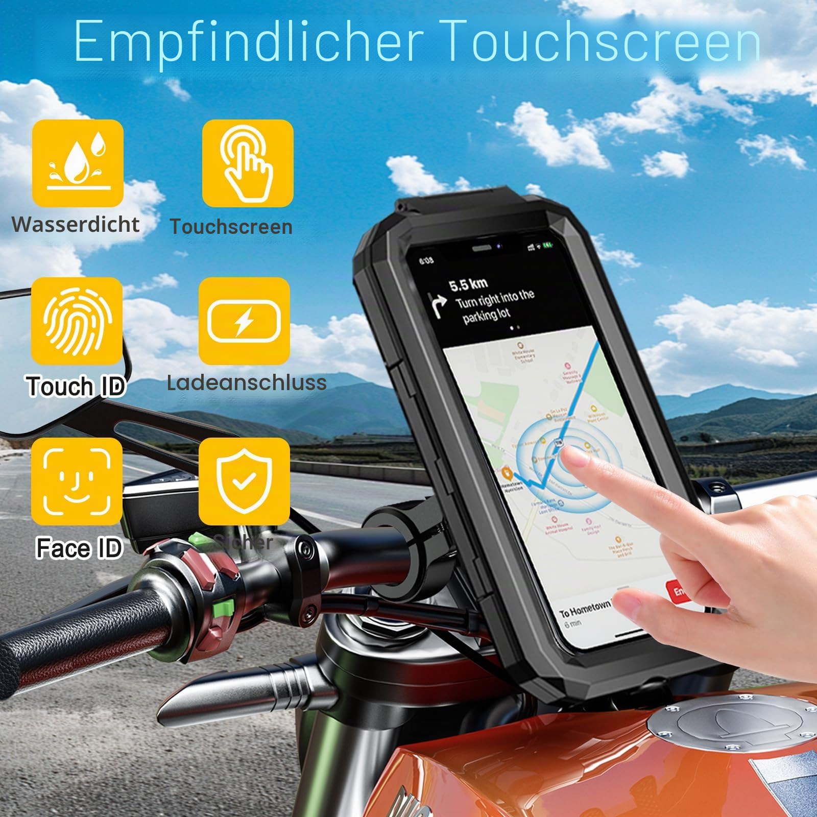 Motorrad Handyhalterung Wasserdicht Handy Halterung Fahrrad Universal 360° Drehbaren Anti-Vibration Motorrad Scooter Handyhalter Fahrrad Lenker für 5.5-6.8''