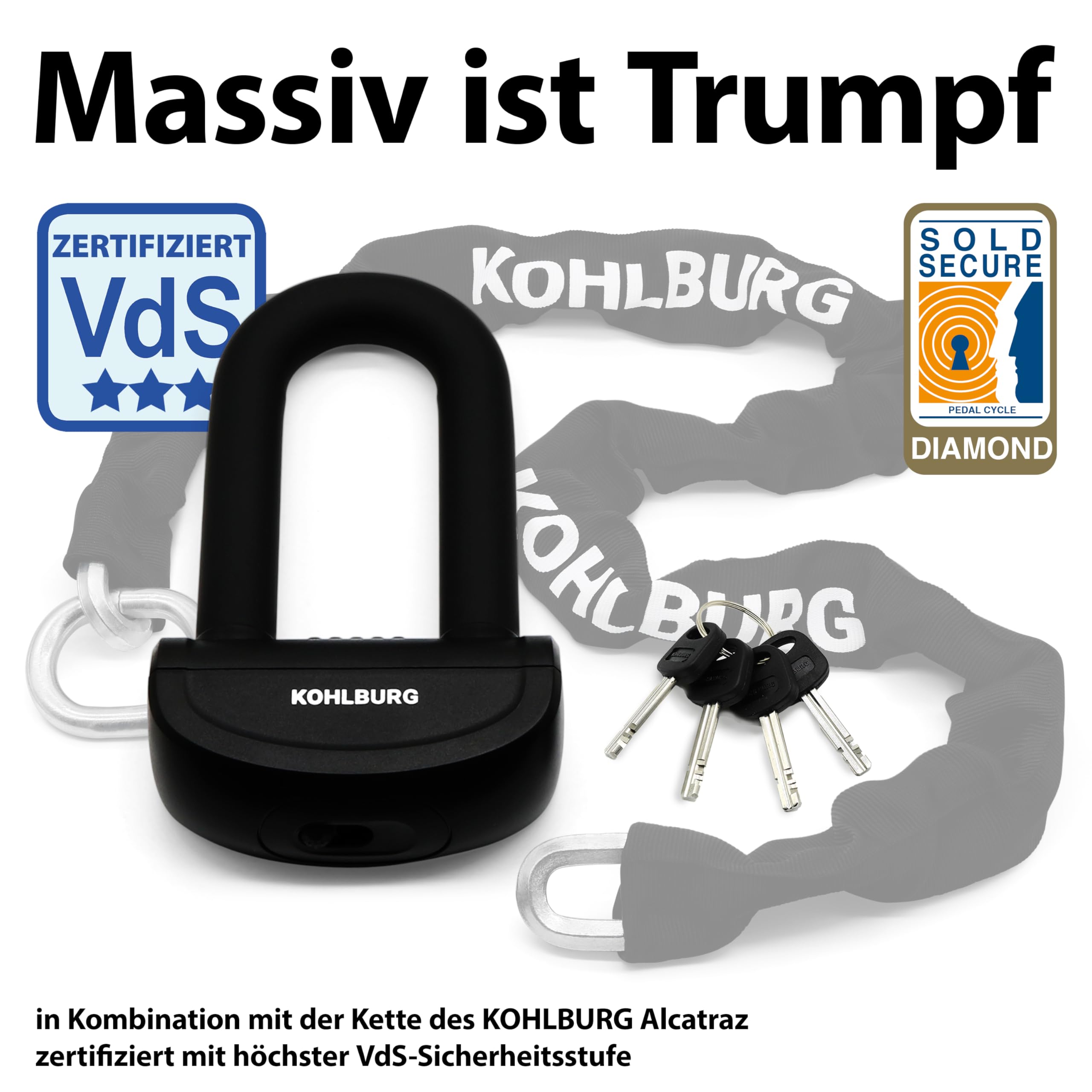 KOHLBURG sicheres Motorradschloss - Bremsscheibenschloss mit höchster Sicherheitsstufe 15plus von 15 - Hinterradschloss 16mm stark - Diebstahlsicherung für Motorrad Moped Vespa Roller & Scooter