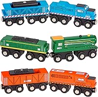 Battat Classic Wooden Magnetic Train Set - 6pc Locomotives & Freight Cars, Kids 3+ Fine Motor Skills Toy