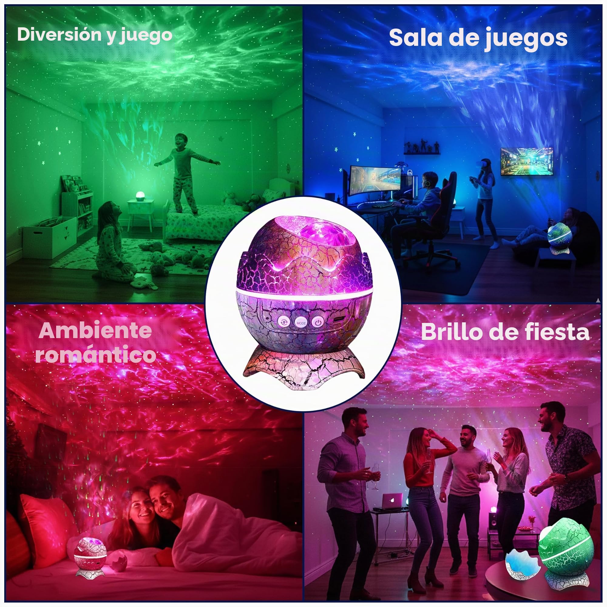 Proyector de estrella de galaxia, huevo de dinosaurio: luz nocturna sensorial con máquina de ruido blanco, Bluetooth y temporizador, lámpara de lava, luces LED para dormitorio, proyector de techo