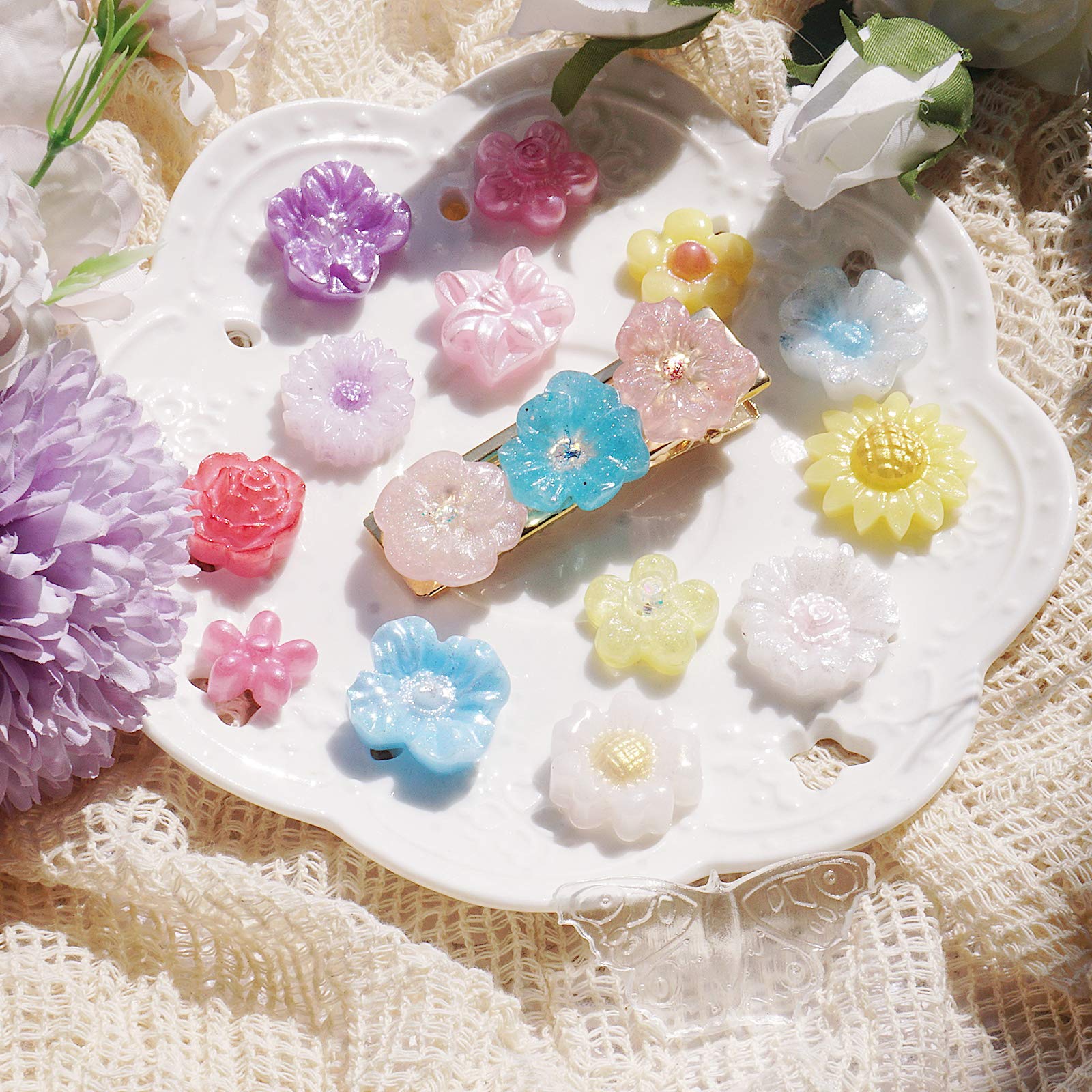 Amazon.co.jp: FUNSHOWCASE 花 フラワーカボション パーツ 立体 