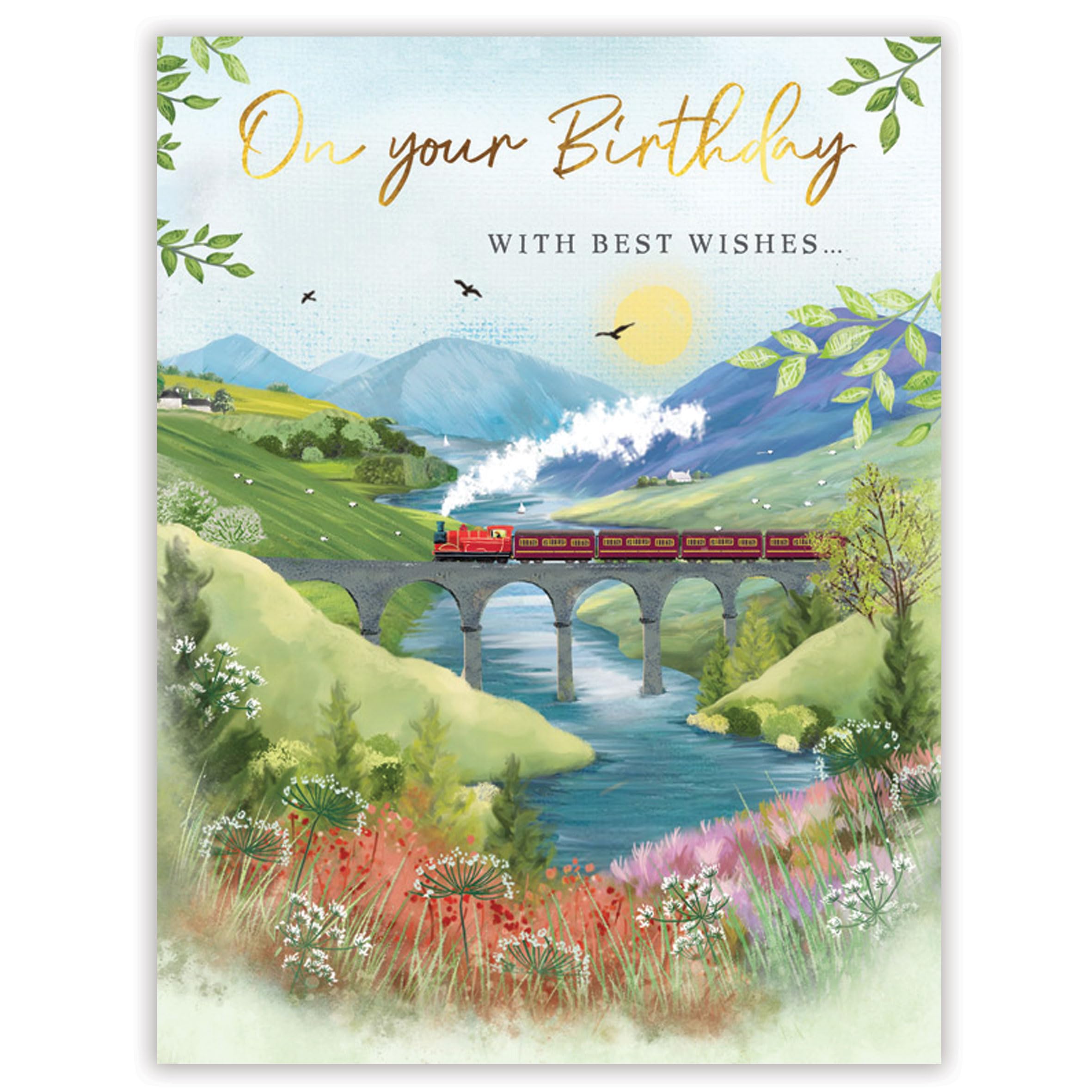 Piccadilly Greetings Birthday Card General Open - Scenic Birthday Card - Steam Train Countryside - 8 x 6 inches