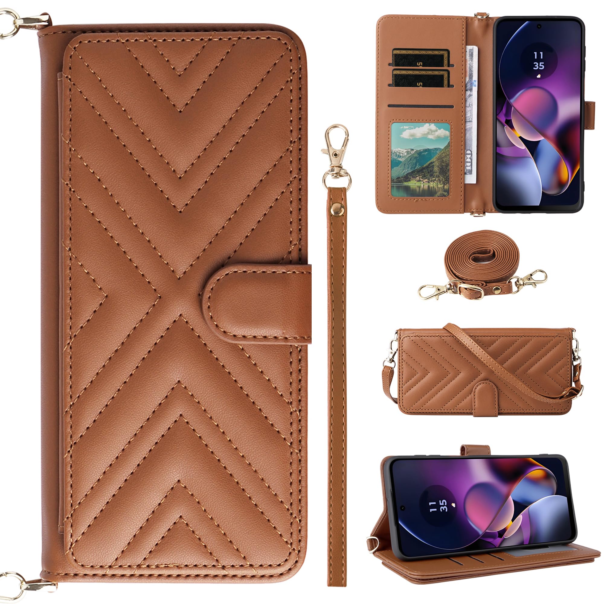 Housse Oppo Reno7 Lite 5G en Cuir Premium Rabat Aimanté Marron Elegance - 8