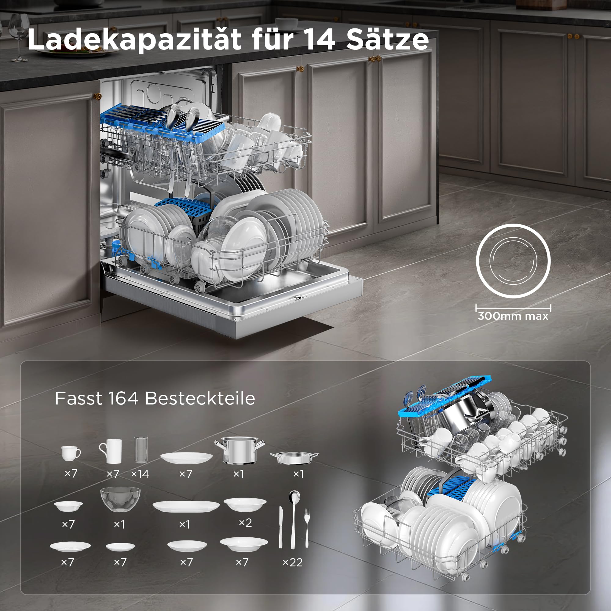 Midea SF 3.60N PRO Geschirrspüler 60cm Freistehend Unterbaufähig 14 Maßgedecke Spülmaschine WLAN 47 dB Silber