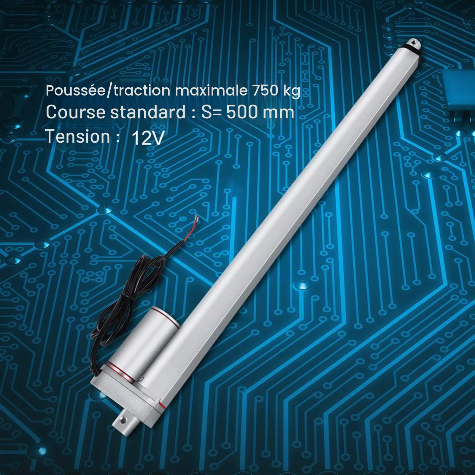 Moteur à Actionneur Linéaire 500 mm, DC 12 V Actionneurs à Mouvement Linéaire Réglage du Moteur électrique Ouvre-Porte Moteur à Courant Continu Cylindre Moteur à Tige Actionneur