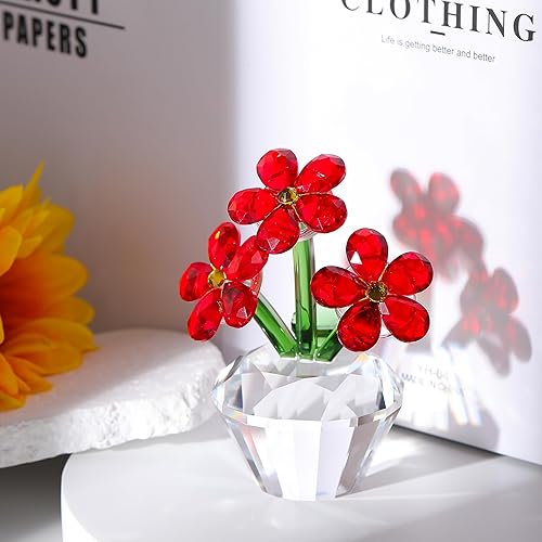 Miniatura 2 de Qianwei Red Forget Me Not Crystal Flowers  Condolencias de cristal de flores coleccionables, decoración de pisapapeles, decoración de mesa para el