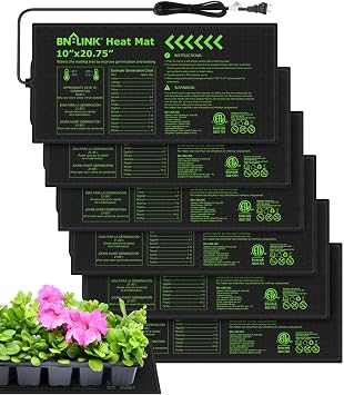 BN-LINK 10" x 20.75" Seedling Heat Mats for Seed Starting Plant Germination | 6 Pack Durable Waterproof Warming Mat Plant Heating Pad for Seed Starter, Indoor Growing, Hydroponic, Greenhouse, ETL Listed