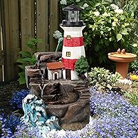 Vista 1 de Ferrisland Faro Gran Cascada Fuente al Aire Libre, Fuente de Agua Relajante Independiente, Fuente de Jardín para Patio Trasero, Cubierta, Decoración