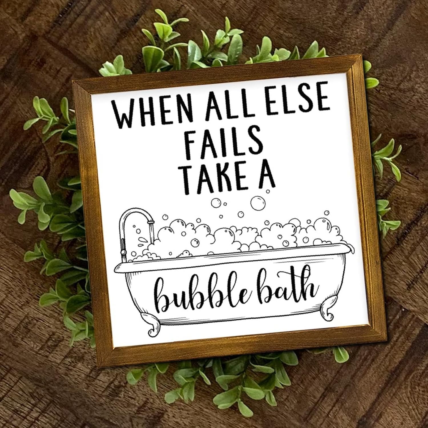 When All Else Fails Take A Bubble Bath Wooden Framed Signs Family Phrase Welcome Sign Vintage Hanging Wall Signs Decoration for Office Bedroom Living Room Home 12x12 Inch