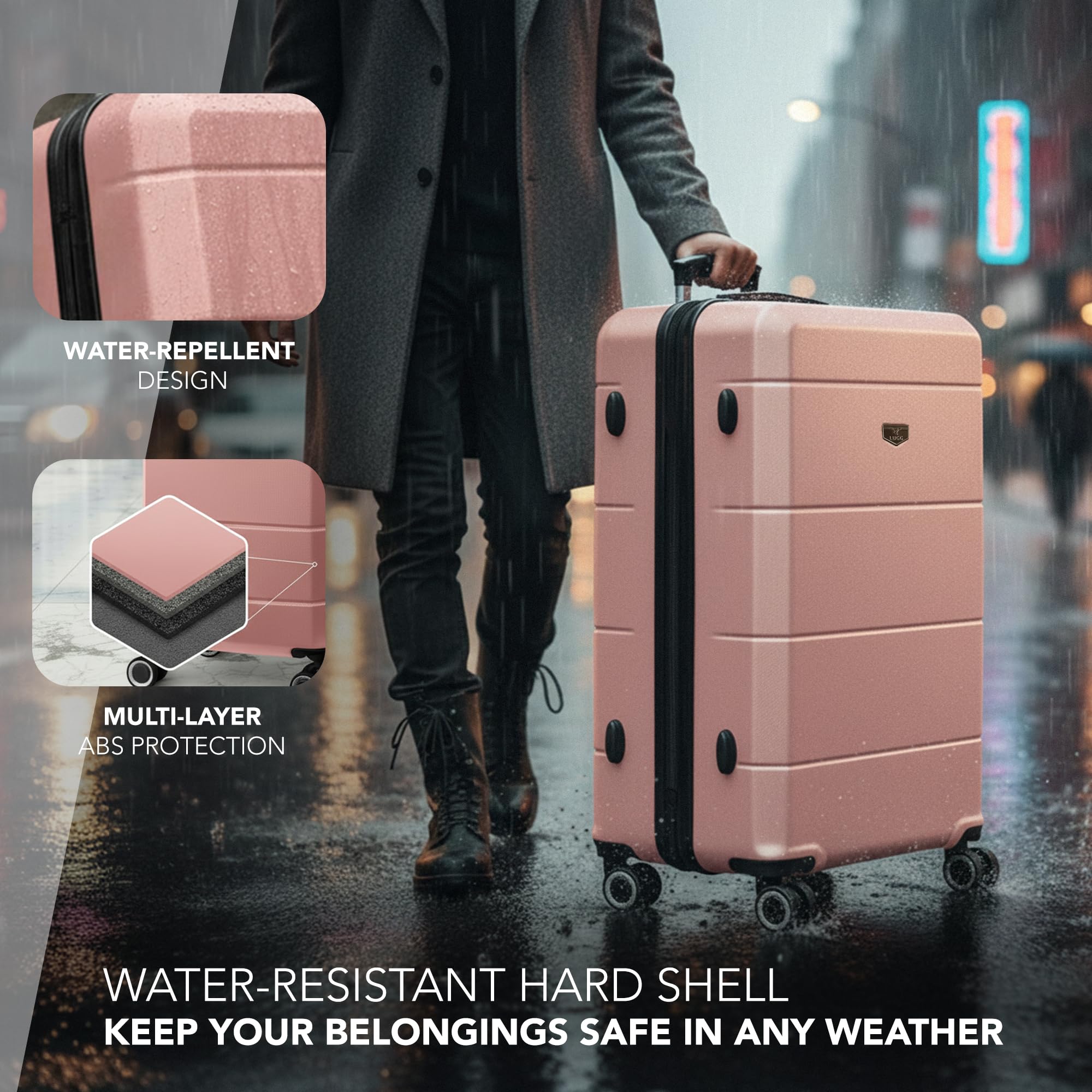 LUGG - Jetset 40cm Suitcase - 40x30x20cm- Ryanair Compatible - Underseat Size - Hard Shell ABS - Spinner & Removable Wheels - Lightweight Travel Luggage- Cream/Brown — view 114