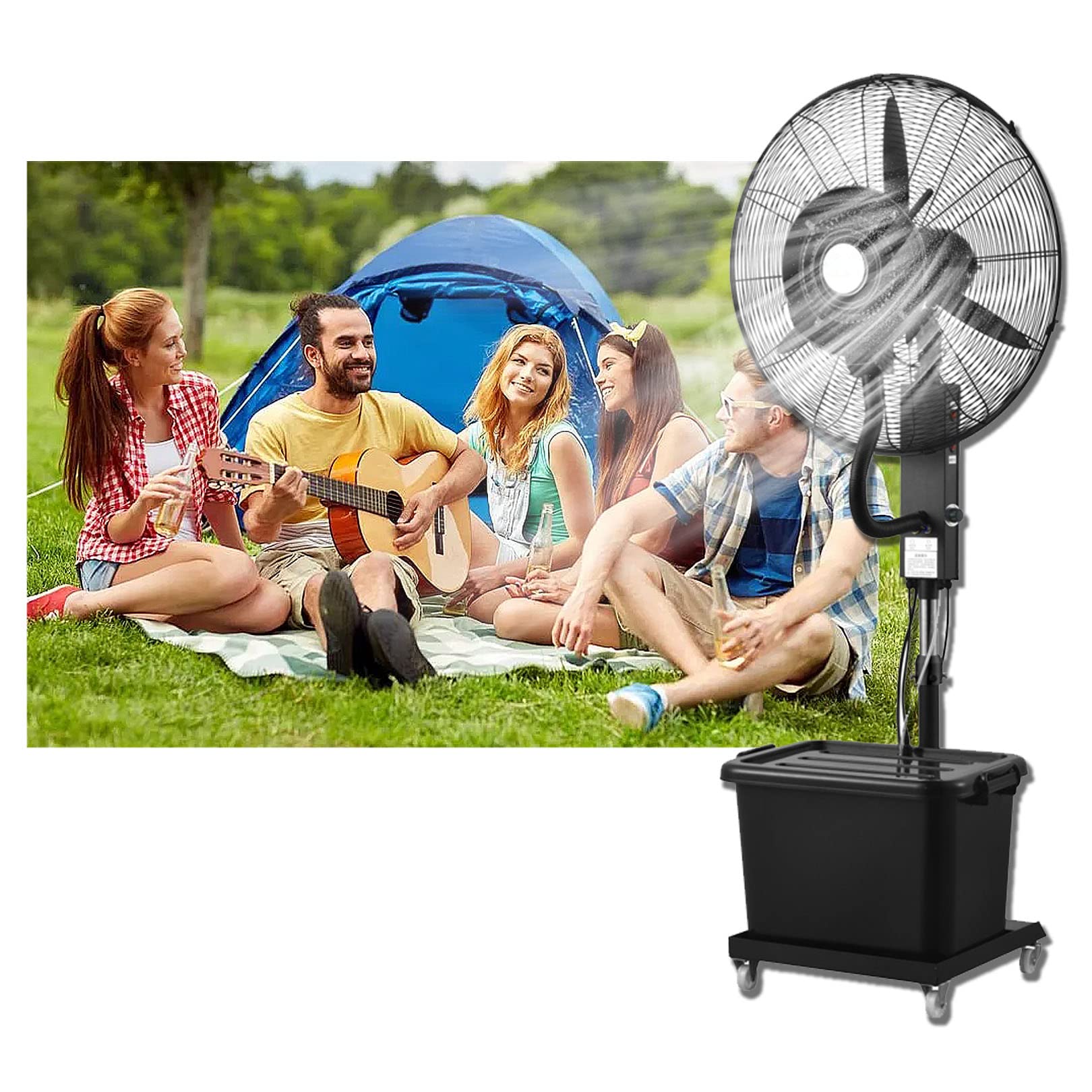 SaryEdge Misting Fan Outdoor, 26/30" Pedestal Fan with Adjustable Height, 3 Speeds, 60° Oscillation, Cooling Fan for Patio, Garden, Backyard, Black,81cm/31.9in,81cm/31.9in