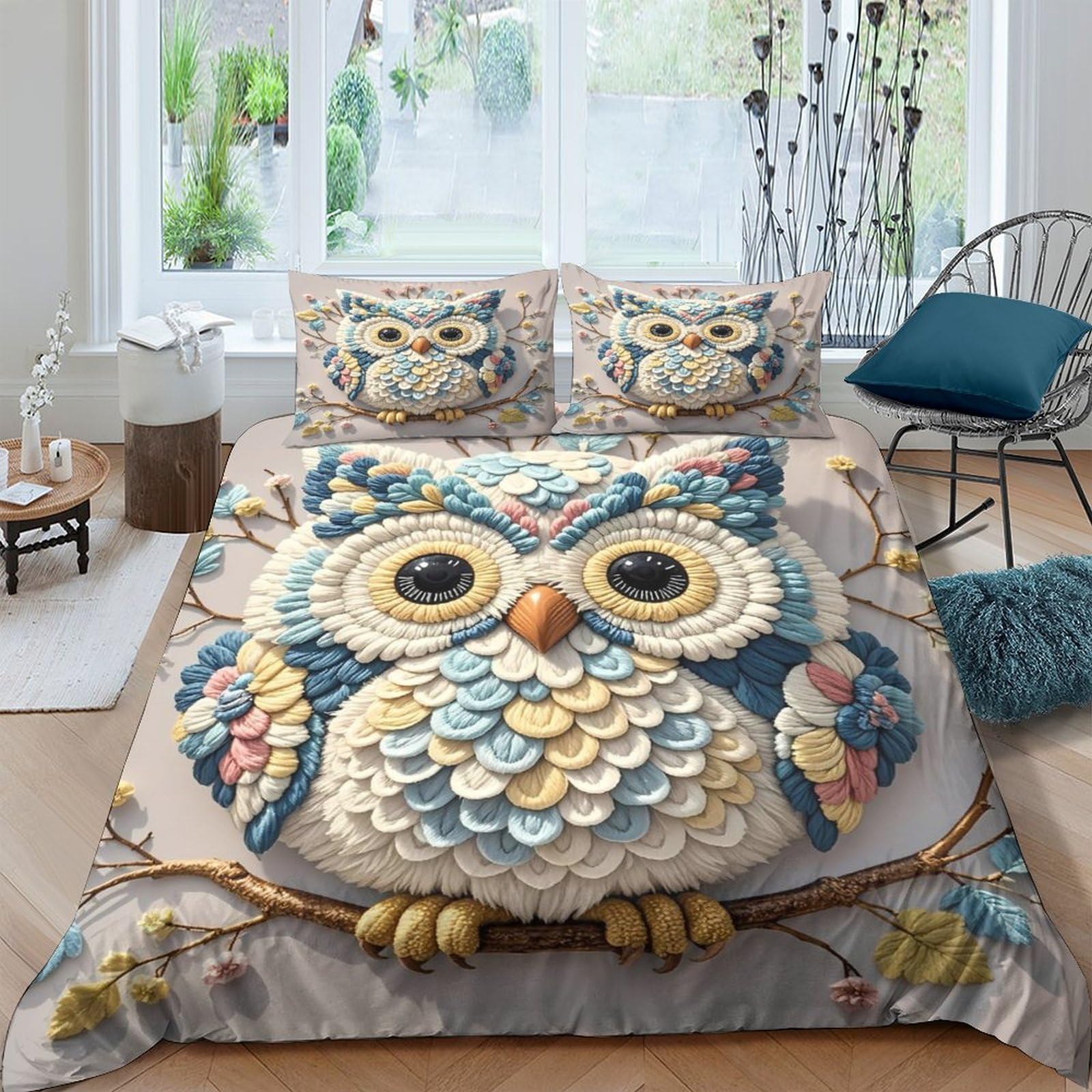 Ctjqhvkz Style-2 3D Printed Vintage Owl Fitted Sheet Microfiber Soft Breathable Cartoon Forest Mattress Cover For Bedroom Dorm Decor Single（135X200cm）