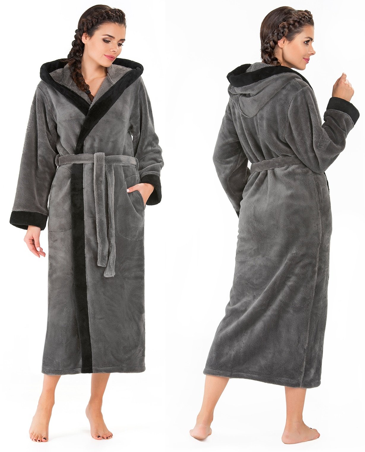 Di Vadini Peignoir Prato à capuche unisexe pour homme et femme - Vêtement de nuit en microfibre élégante - Kimono avec couleur et taille au choix XXS - 5XL I Bath-Robe Öko-Tex Standard 100