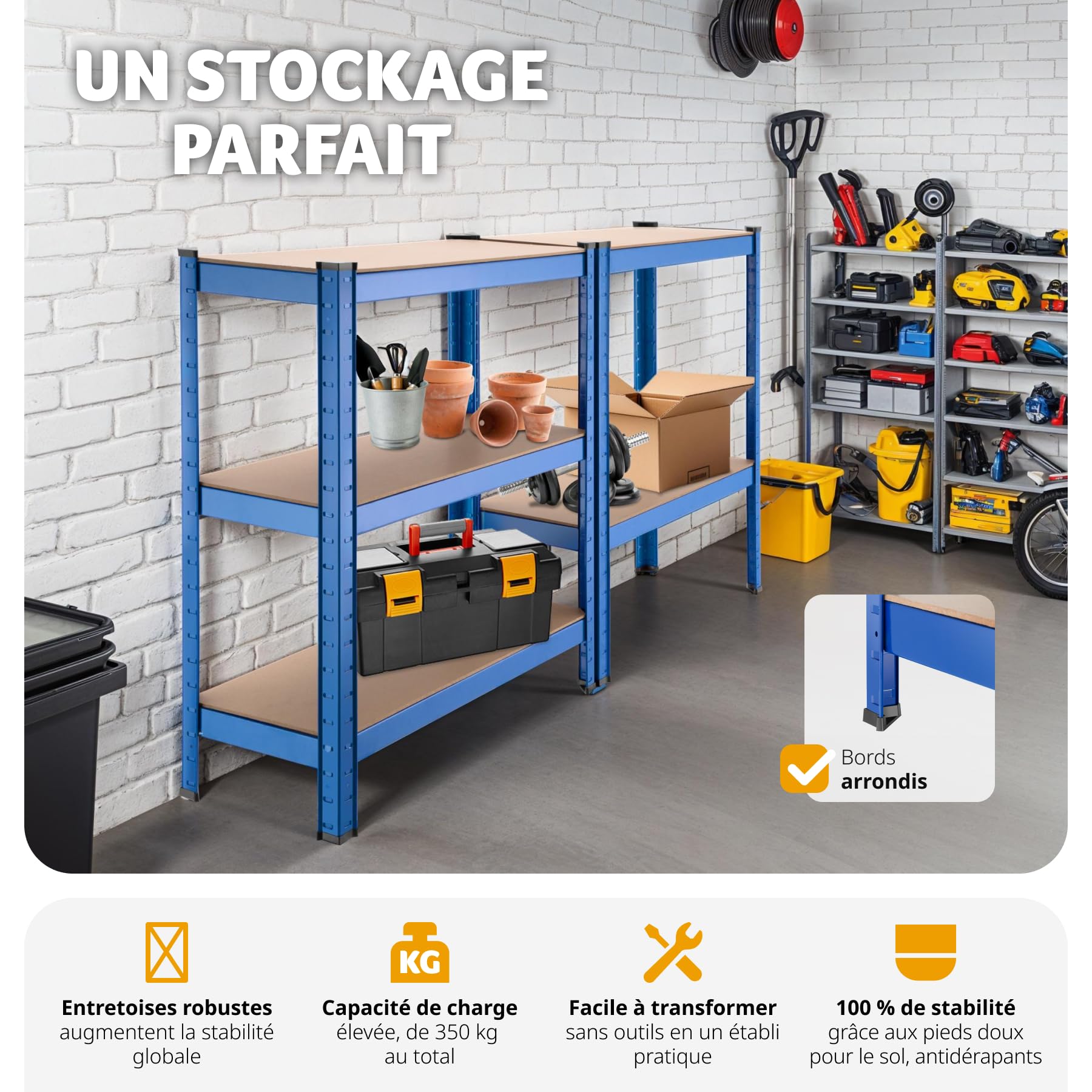 tectake® Étagère Garage Étagère Charge Lourde Meuble de Rangement modulable en métal 5 tablettes 75,5 x 30,5 x 172 cm Max. 350 kg Rangement Outils Atelier pneus buanderie