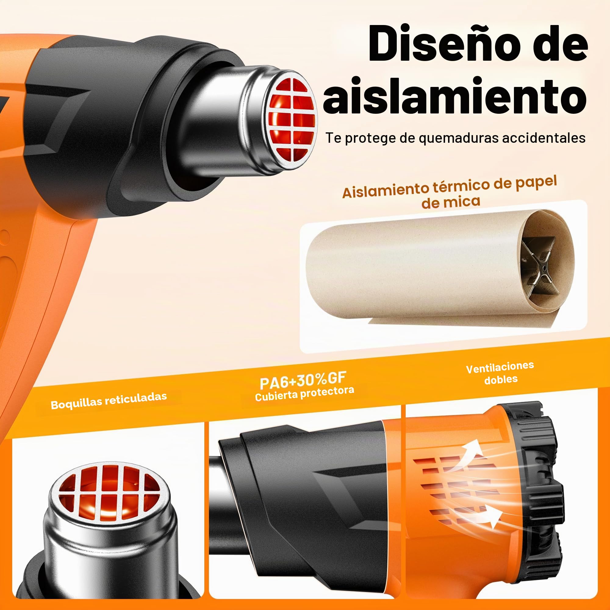 SEEKONE 2000W Pistola de Calor, 60℃-600℃ Pistola de Aire Caliente de Temperatura Variable, Kit Decapador con 7 Accesorios, Núcleo de Cerámica para Soldar, Quitar Pintura y Calentar