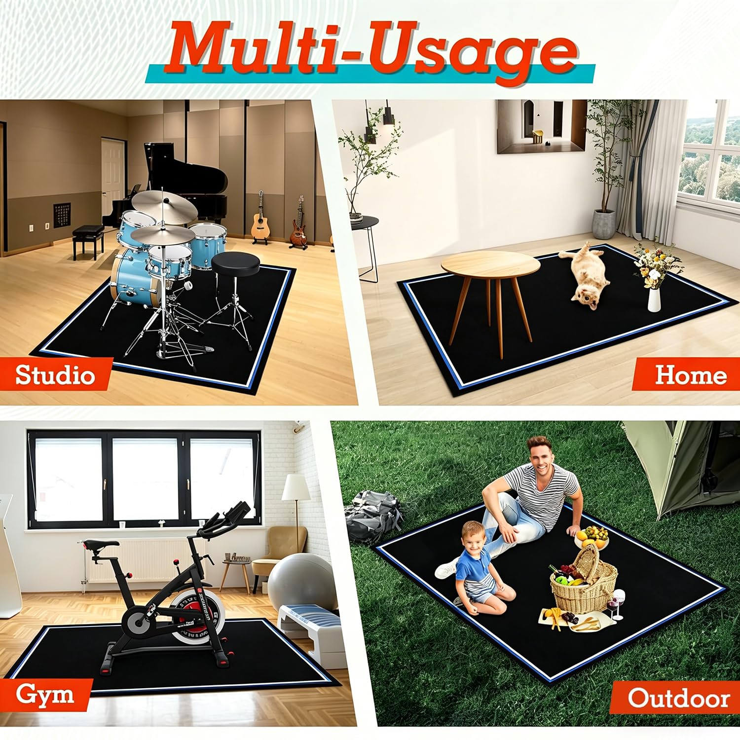 Tapis de Batterie,160x200cm Noir,Tapis Antidérapant & Insonorisant pour Batterie Acoustique & Électronique,Idéal Studio & Maison,Professionnels et Débutants