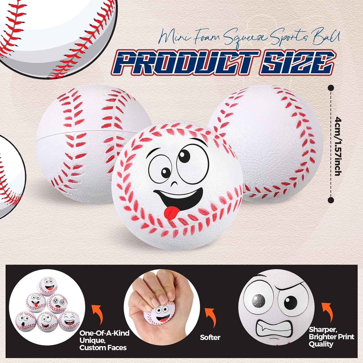 Arrowbash 24 Pcs Mini Face Baseball Stress Balls for Boys Girls Fidget Toys Bulk Foam Balls for Stress and Anxiety Relief Balls for Party Favors Birthday Gift Decoration