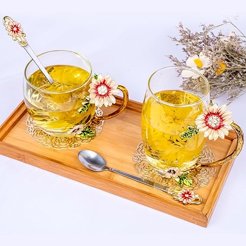 Vista 71 de Taza de té de flores, taza de café de cristal transparente con cuchara, caja de regalo para su madre, esposa, abuela, niñas, amigos, San Valentín
