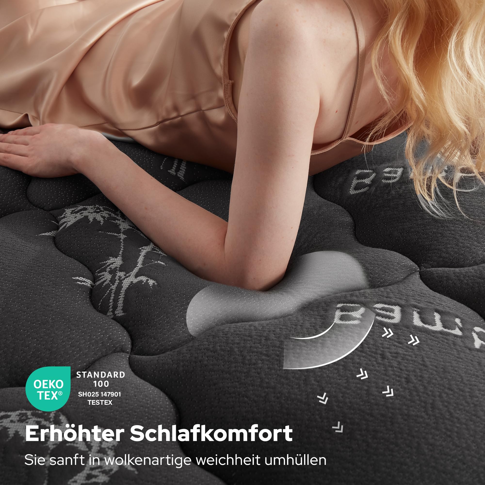 BEDLORE Matratzentopper 140x200cm aus Bambusfaser-Viskose Matratzenauflage mit Dehnbaren Taschen für 30cm Matratze,Weiche Matratzenauflage zur Linderung von Rückenschmerzen (Dunkelgrau)