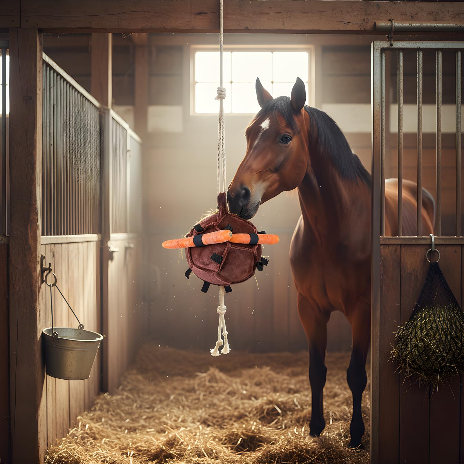 Lot de 2 jouets pour chevaux, noir et marron, boules d'alimentation de carotte, pendentif boule d'alimentation lente, balle de récompense pour chevaux, bétail, mouton, anti-stress