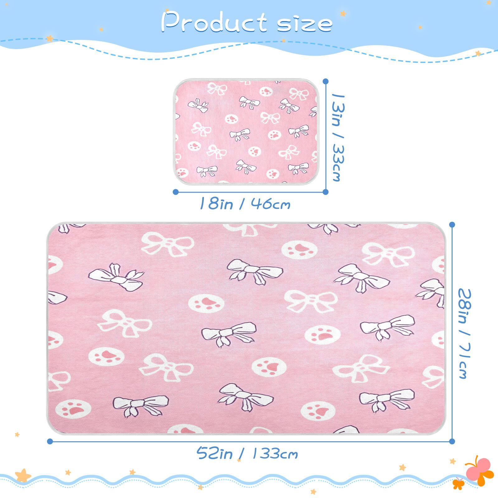 Bolaz Summer Sleeping Bed Pad, Butterfly Knot Footprint Pattern Cooling Mattress Set Breathable Bed Mat Ice Silk Mat + Pillow Cover for Toddler Boys Girls
