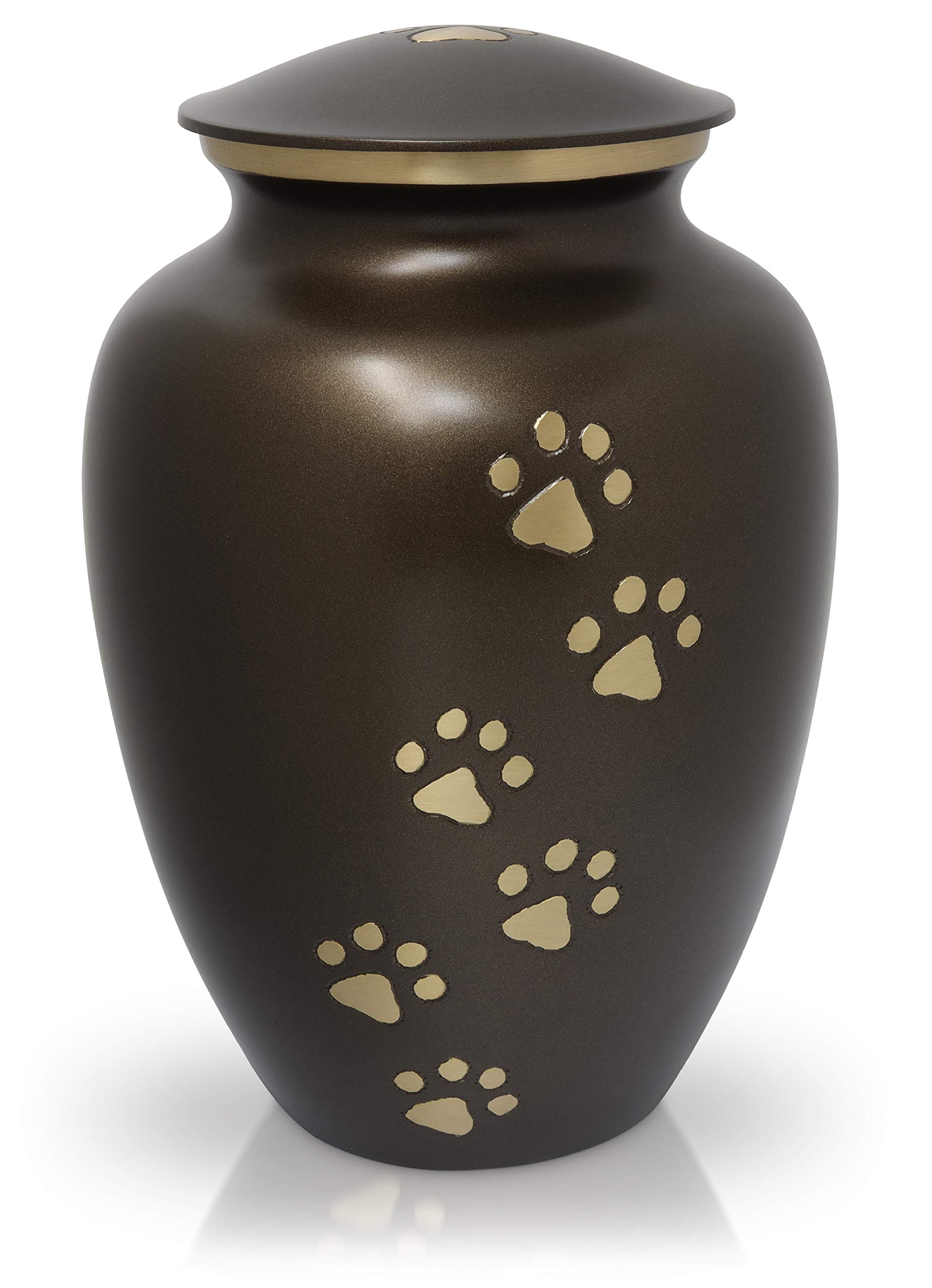Royal Matter Paw Print Pet Cremation Urns for Dogs and Cats Ashes - Memorial Keepsake for Sympathy Gift Classic Brass Urn for Pet Ashes - 8.75? x 5.75?, Large, Rustic Bronze