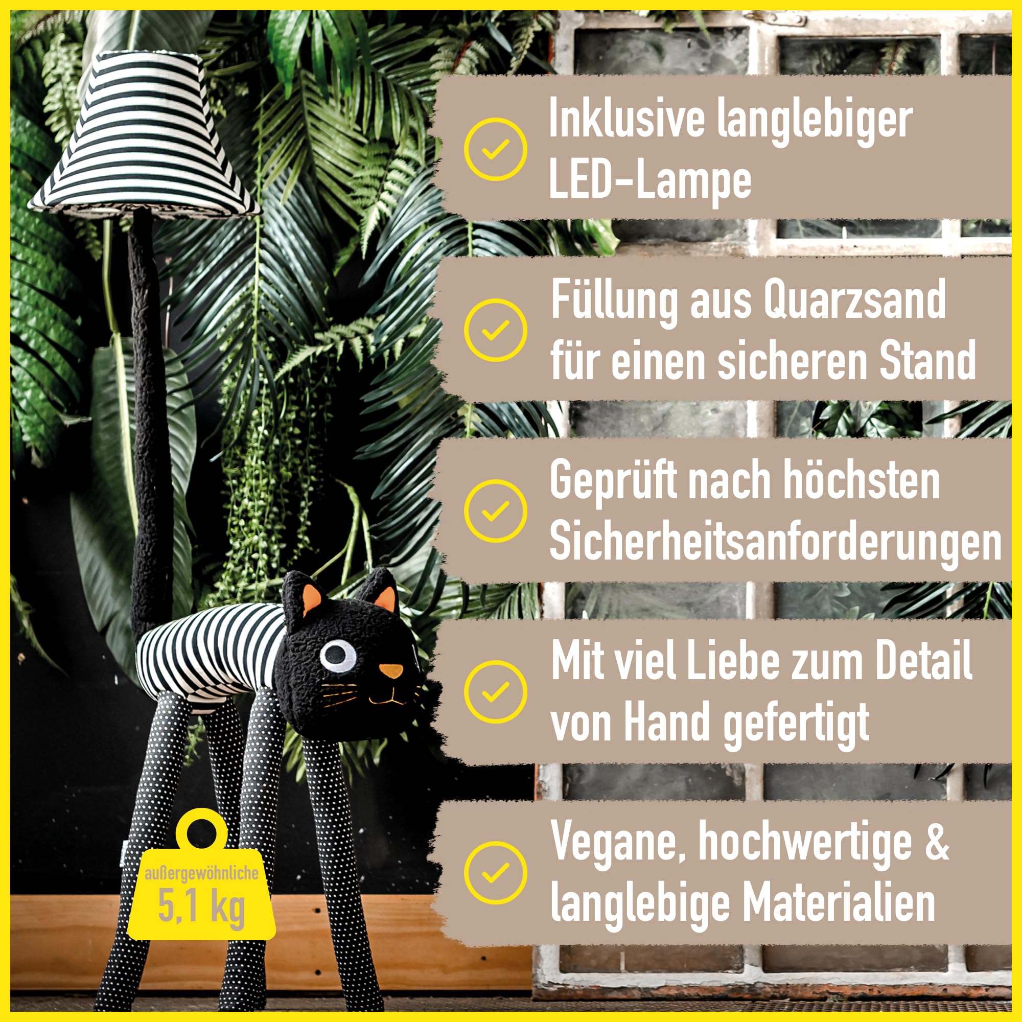 Happy Lamps Luna die Katze LED-Stehlampe 126cm Kinderzimmer Deko | handgefertigt, kindersicher, ideal fürs Kinderzimmer, Geschenkidee
