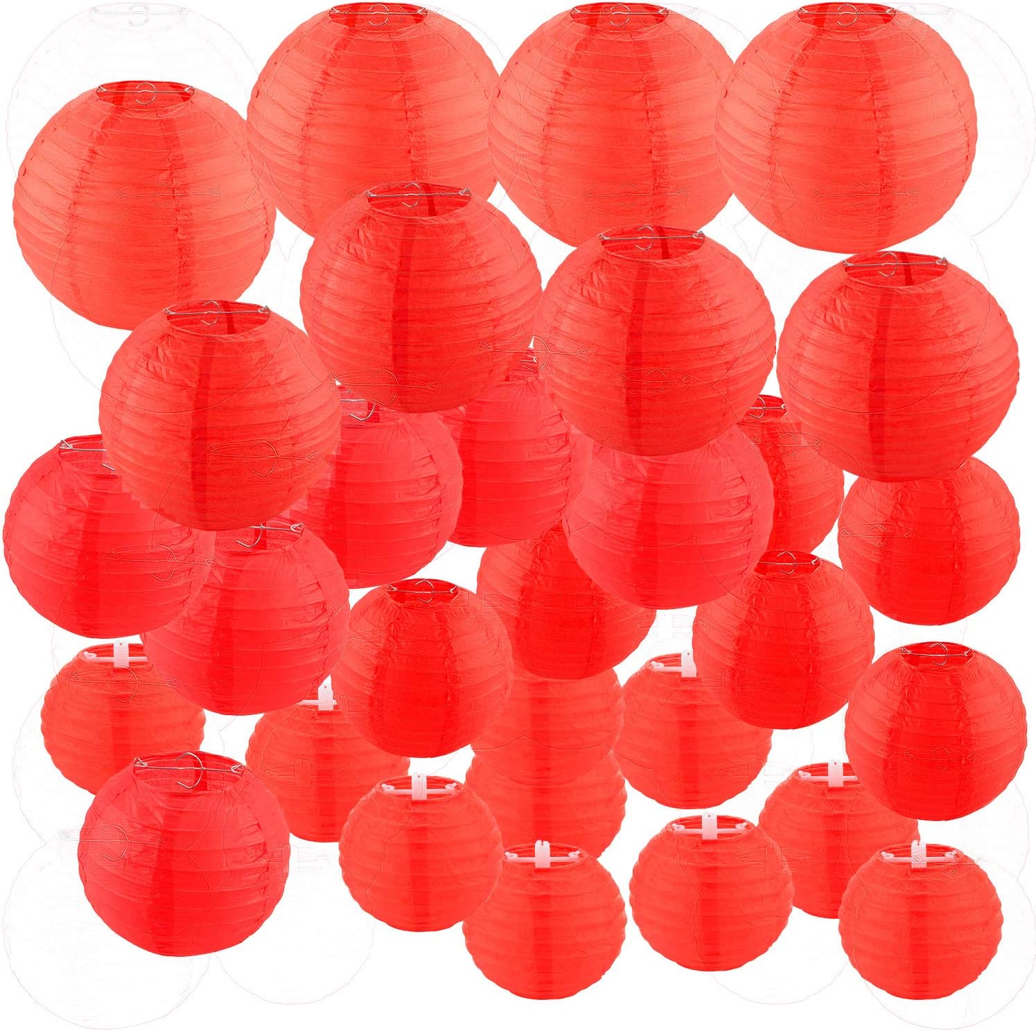 30 Pack Red Paper Lanterns 4" 6" 8" 10" 12" Assorted Sizes, CBTONE Red Hanging Round Lanterns Decorative Chinese Paper Lanterns for Birthday Wedding Baby Shower Festival Christmas Party Decoration
