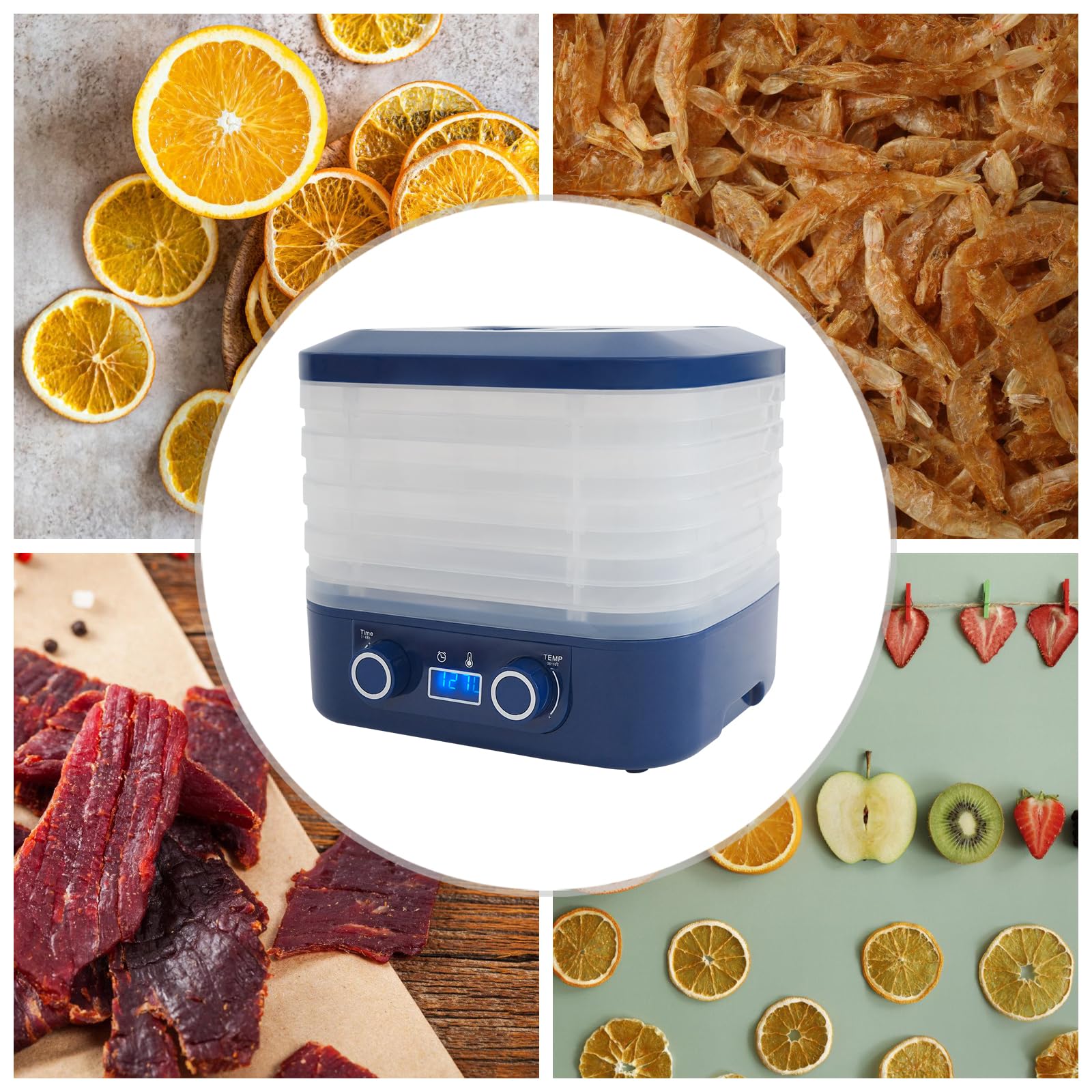 Secador automático de 160 W, secador de frutas y verduras de cinco etapas, secador de alimentos multifuncional, adecuado para el hogar, cocina, tiendas de mascotas y sala de estar