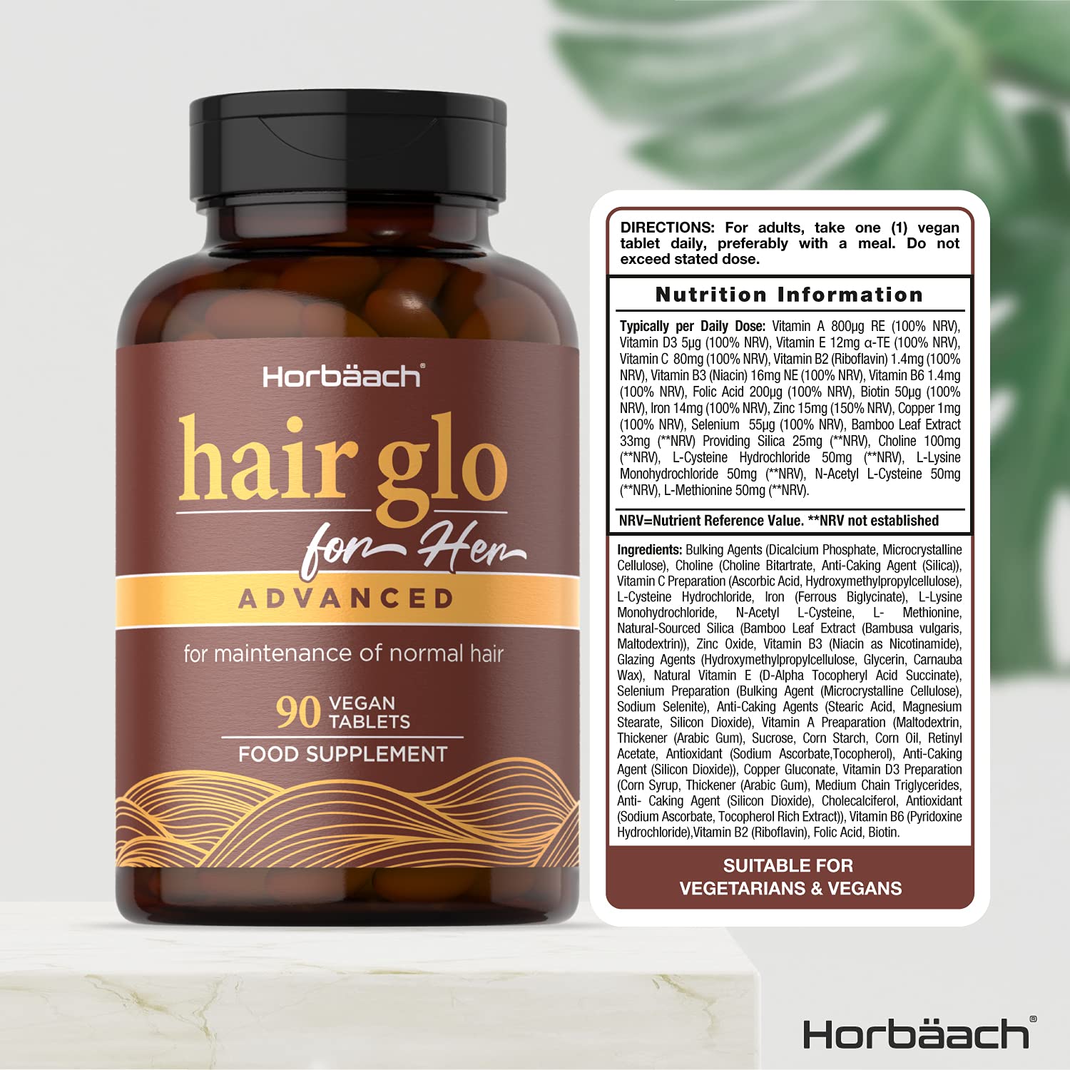 Hair Glo for Her Advanced 90 Vegan Tablets with Biotin, Copper