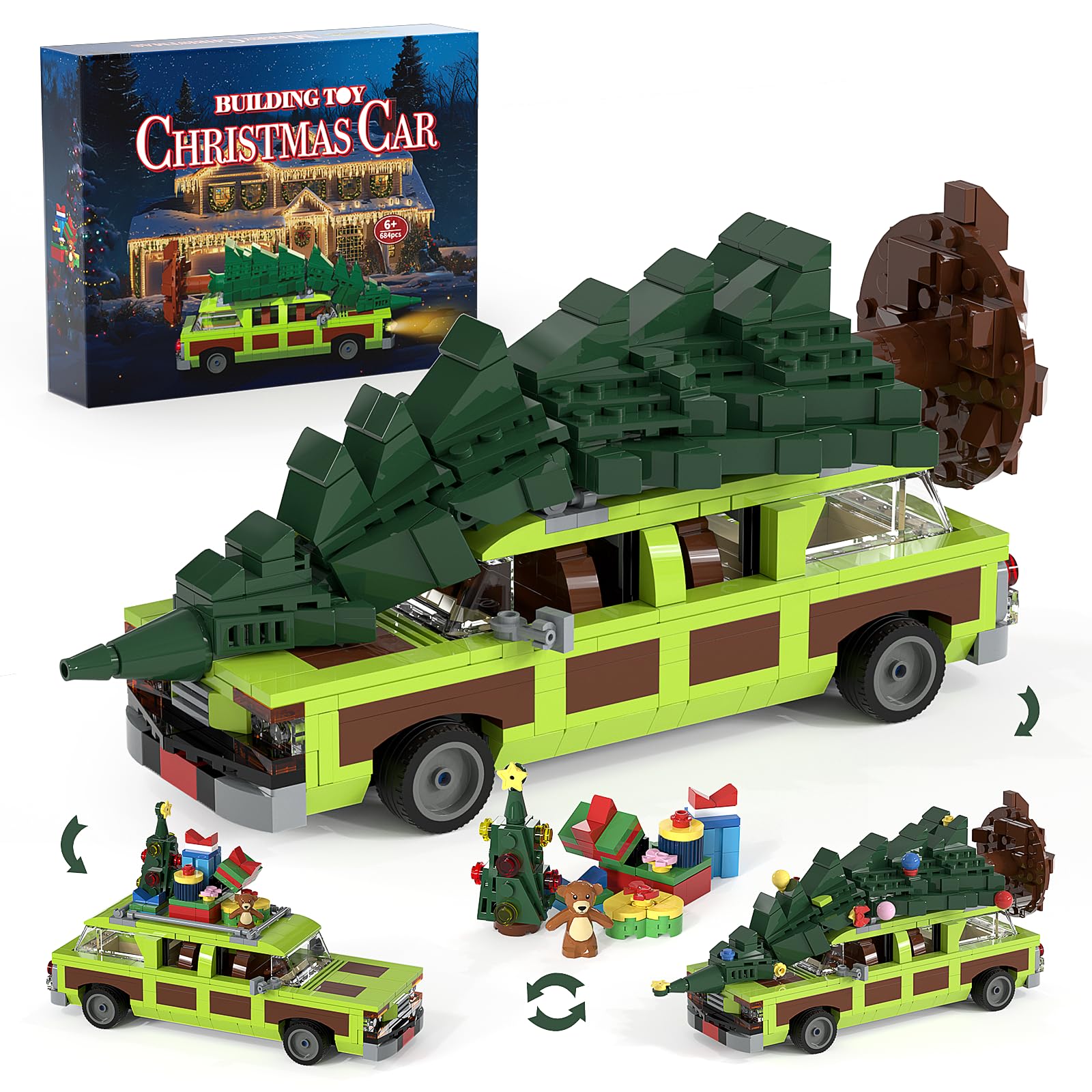 Christmas Village Movie Building Toy Set, 4 in1 Station Wagon with Family Christmas Tree Building Kit, Christmas Decorations, Compatible with Lego Gifts for Movie Fans Adults Boys and Kids 2025