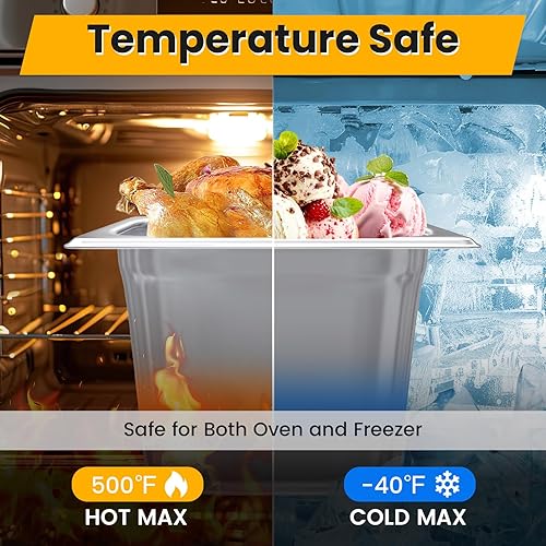 Miniatura 4 de Sartén de vapor de 16 de tamaño x 6 pulgadas de profundidad, paquete de 6 bandejas de cocina de acero inoxidable antiatascos (más tamaños y opciones