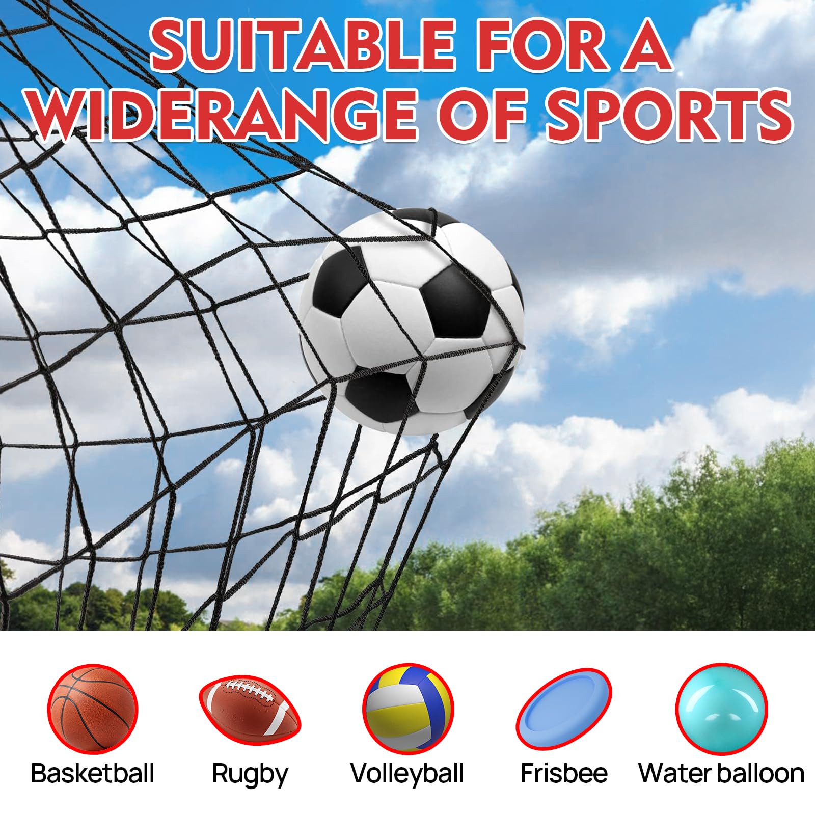Wiseek Filet de sécurité de football, filet de barrière de football à fort impact, filet en nylon pour pratique du football, 3 x 6 m/3 x 9 m/3 x 12,2 m (corde