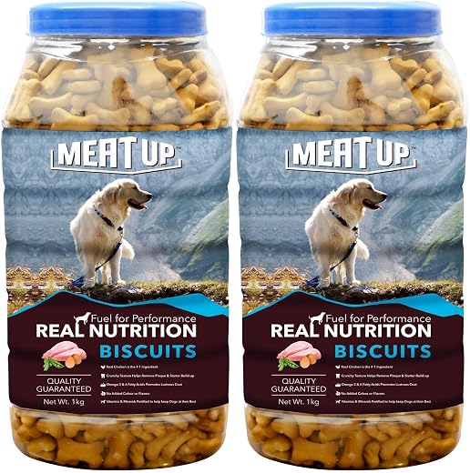 Meat Up Dog Treats Biscuits 2kg (2x1kg) | Real Chicken Flavour | Remove Plaque & Tartar Build-up | Vitamins & Minerals | P...