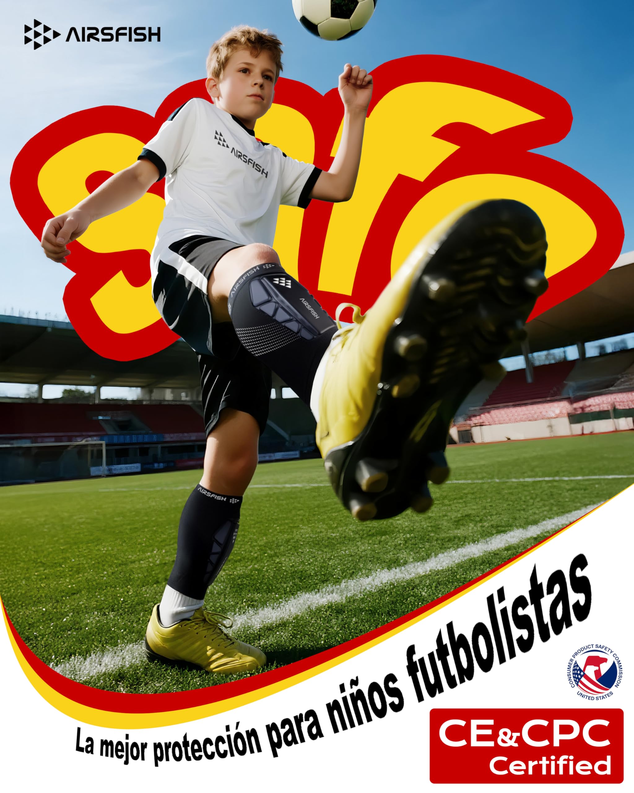 Espinilleras de fútbol, núcleo de Choque de Poliuretano y Tiras de Agarre de Silicona, Almohadillas Protectoras ultraligeras y Transpirables, espinilleras de fútbol Ligeras para niños